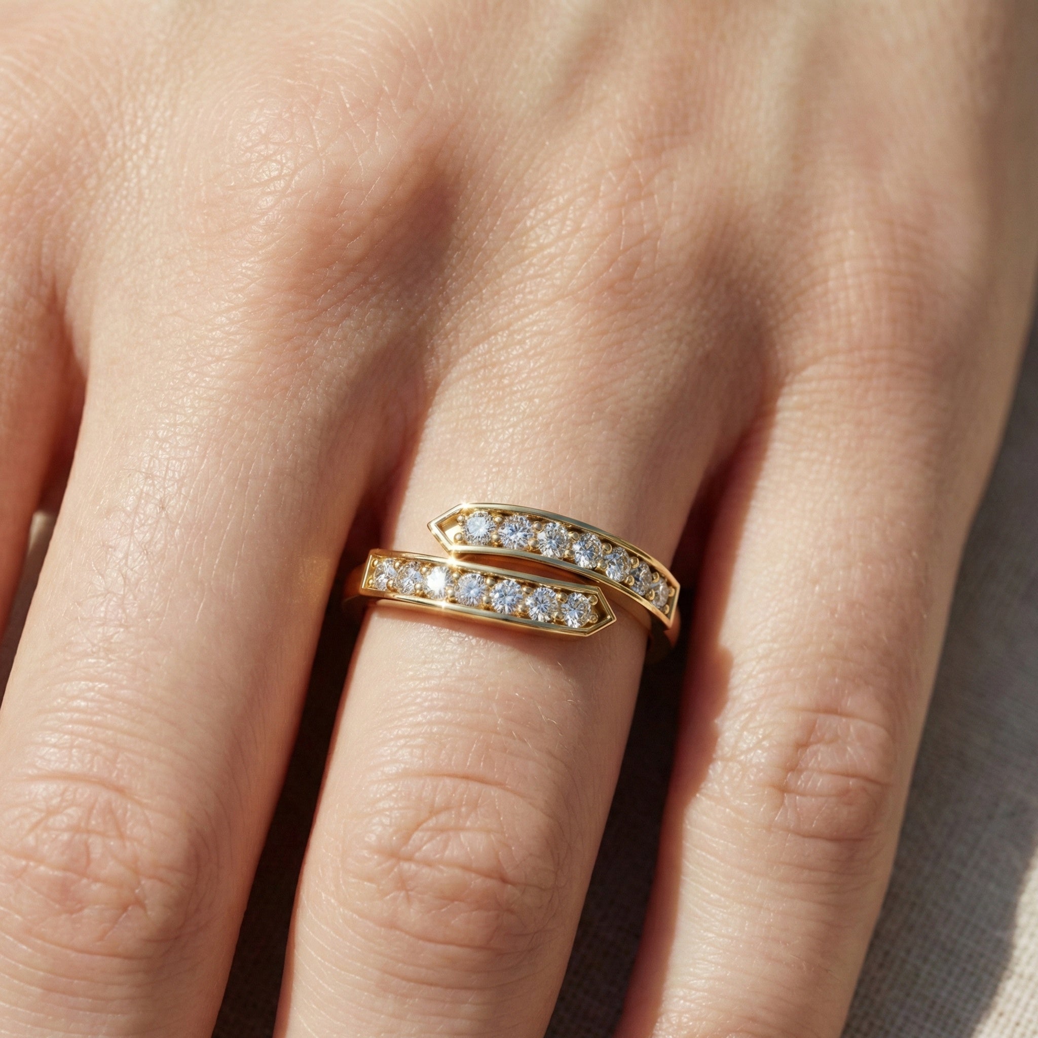 Unique Modern Bypass Pave Engagement Ring in 14K Solid Gold, 0.21 TCW Round Cut Lab Diamonds, Everyday Bridal Jewelry, Special Gift For Her