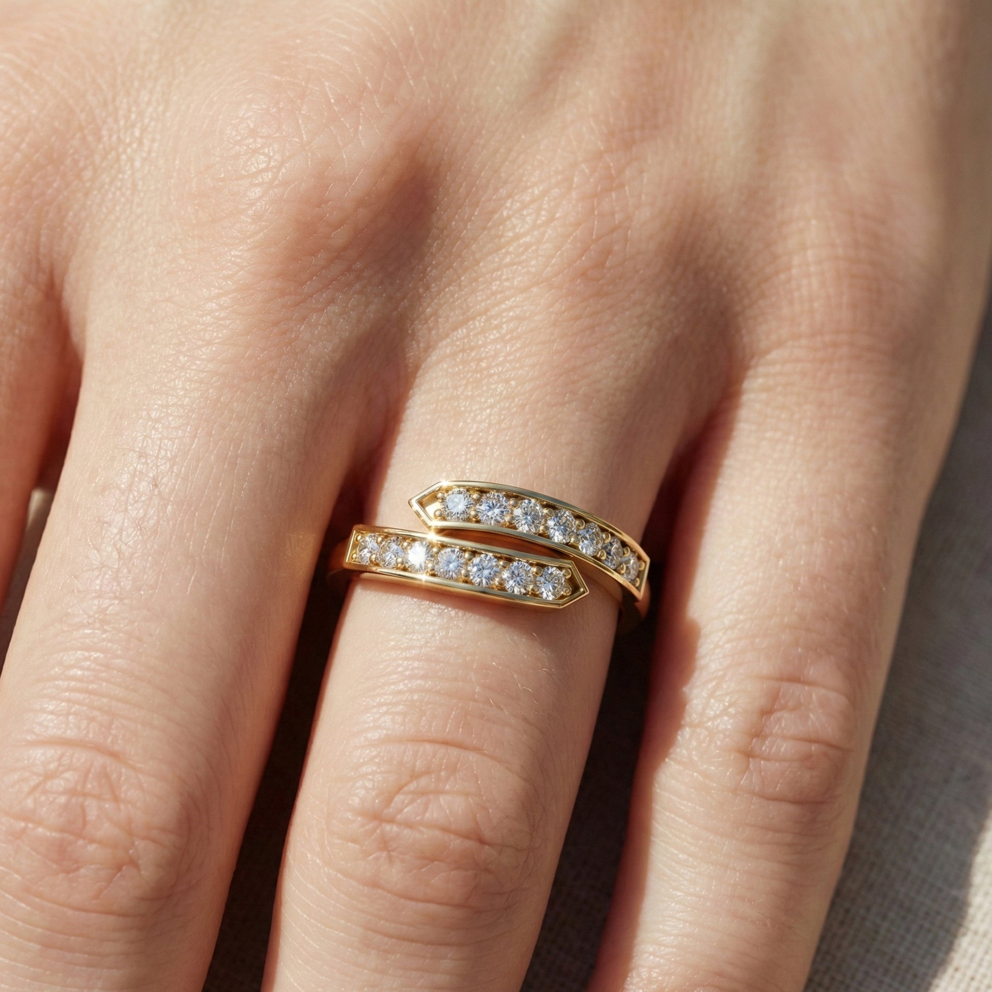 Unique Modern Bypass Pave Engagement Ring in 14K Solid Gold, 0.21 TCW Round Cut Lab Diamonds, Everyday Bridal Jewelry, Special Gift For Her