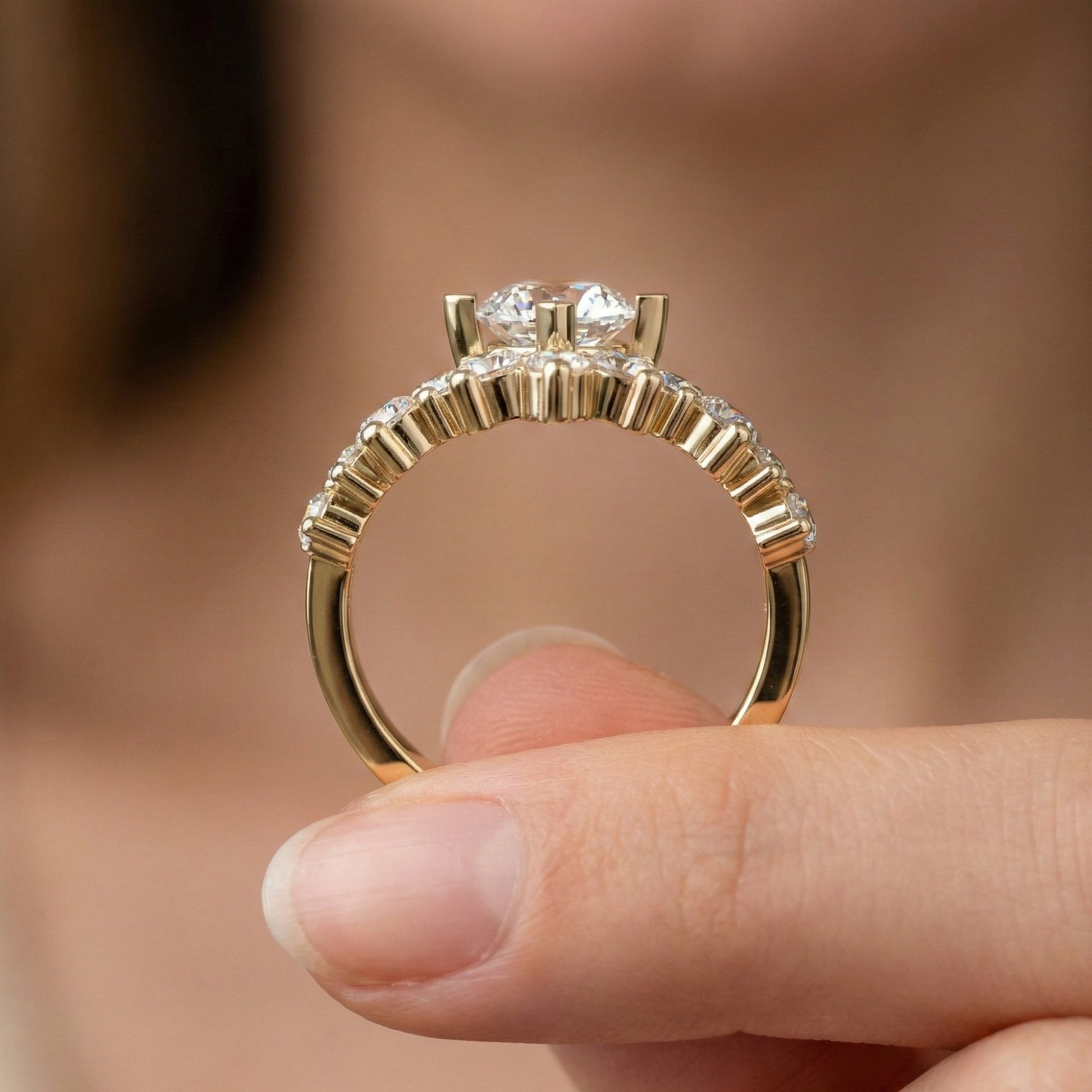 Vintage Crown Chevron Cluster Engagement Ring in 14k Solid Gold or Sterling Silver, 2.35 TCW Round Cut Lab Created Diamonds, Anniversary Gift for Wife