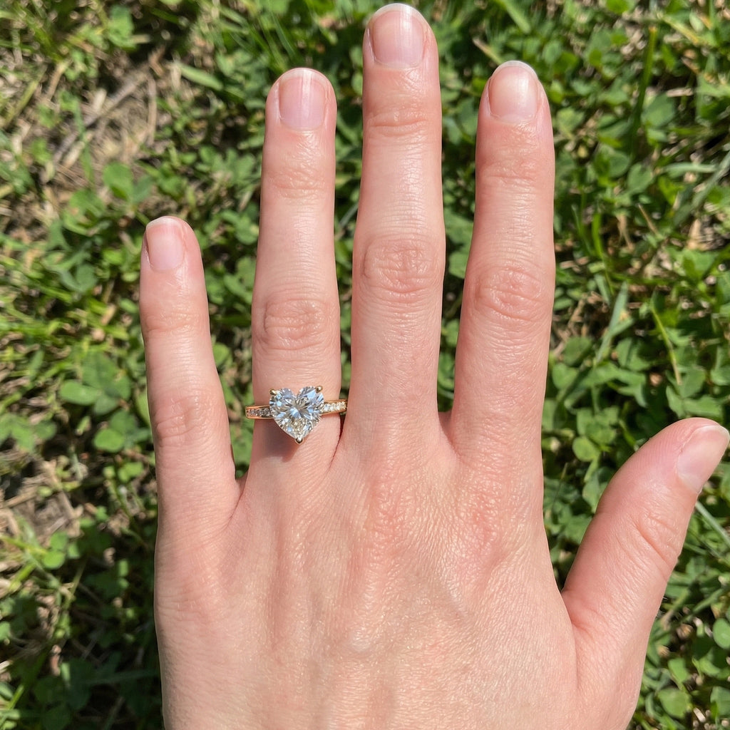1.25 CT Heart Cut Solitaire Pave Engagement Ring in Lab Diamond – 14K Solid Gold, Anniversary Gift for Her, Handmade Jewelry