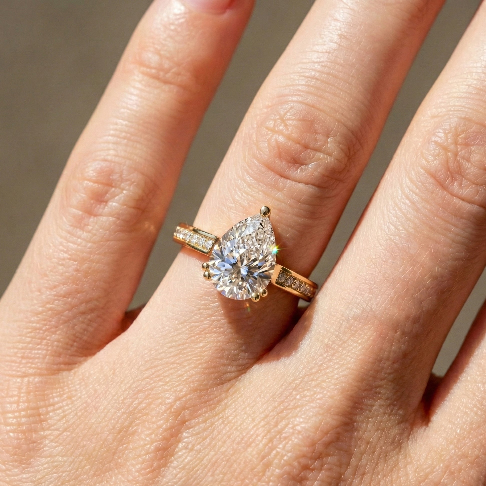 1.25 CT Pear Cut Hidden Halo Pave Engagement Ring in Lab Grown Diamond - 14K Solid Gold, Wedding Gift for Wife, Handmade Everyday Ring