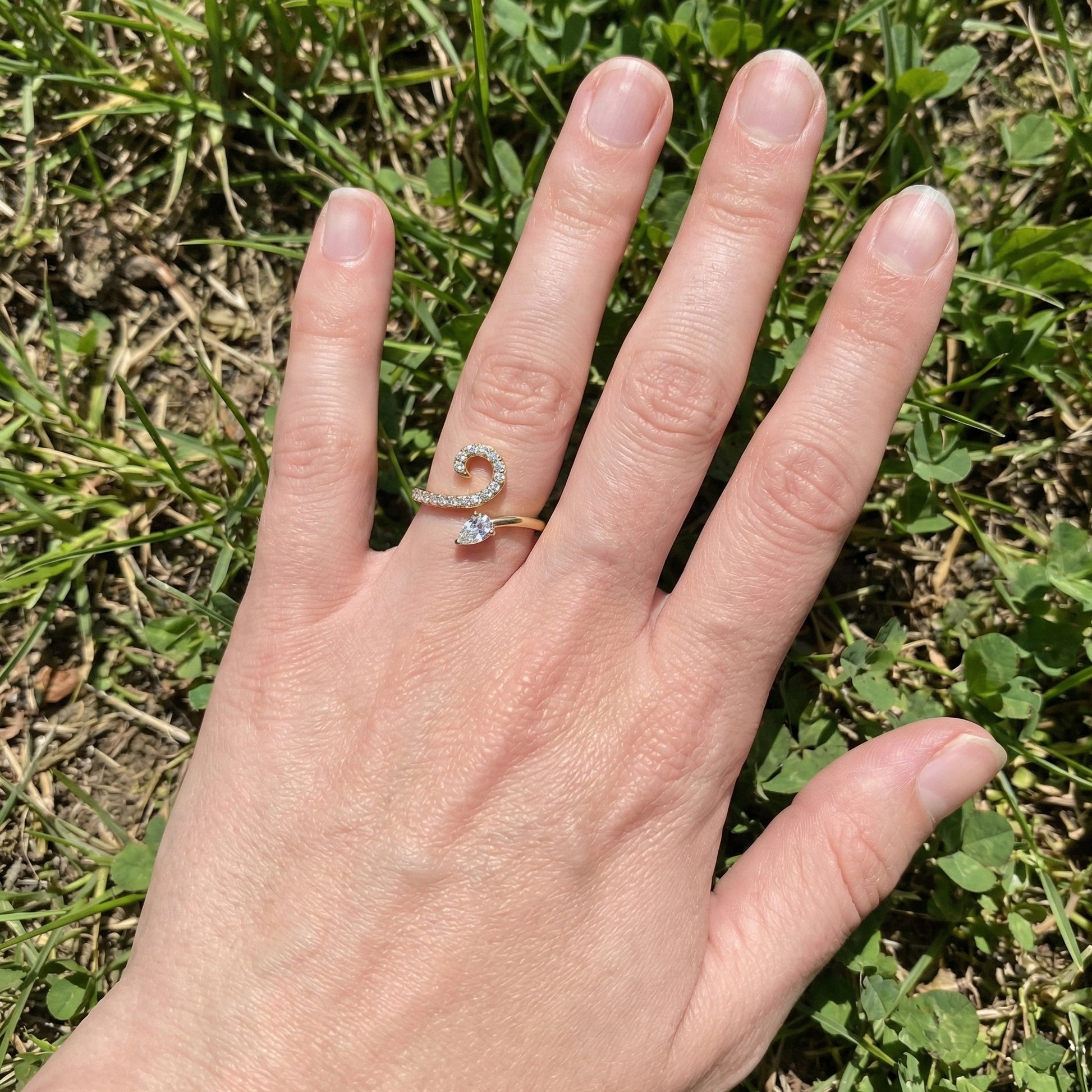 Modern Open Snack Pear Engagement Ring in 14K Solid Gold, 0.25 CT Pear Cut Lab Created Diamond, Statement Ring, Bridal Jewelry, Everyday Ring