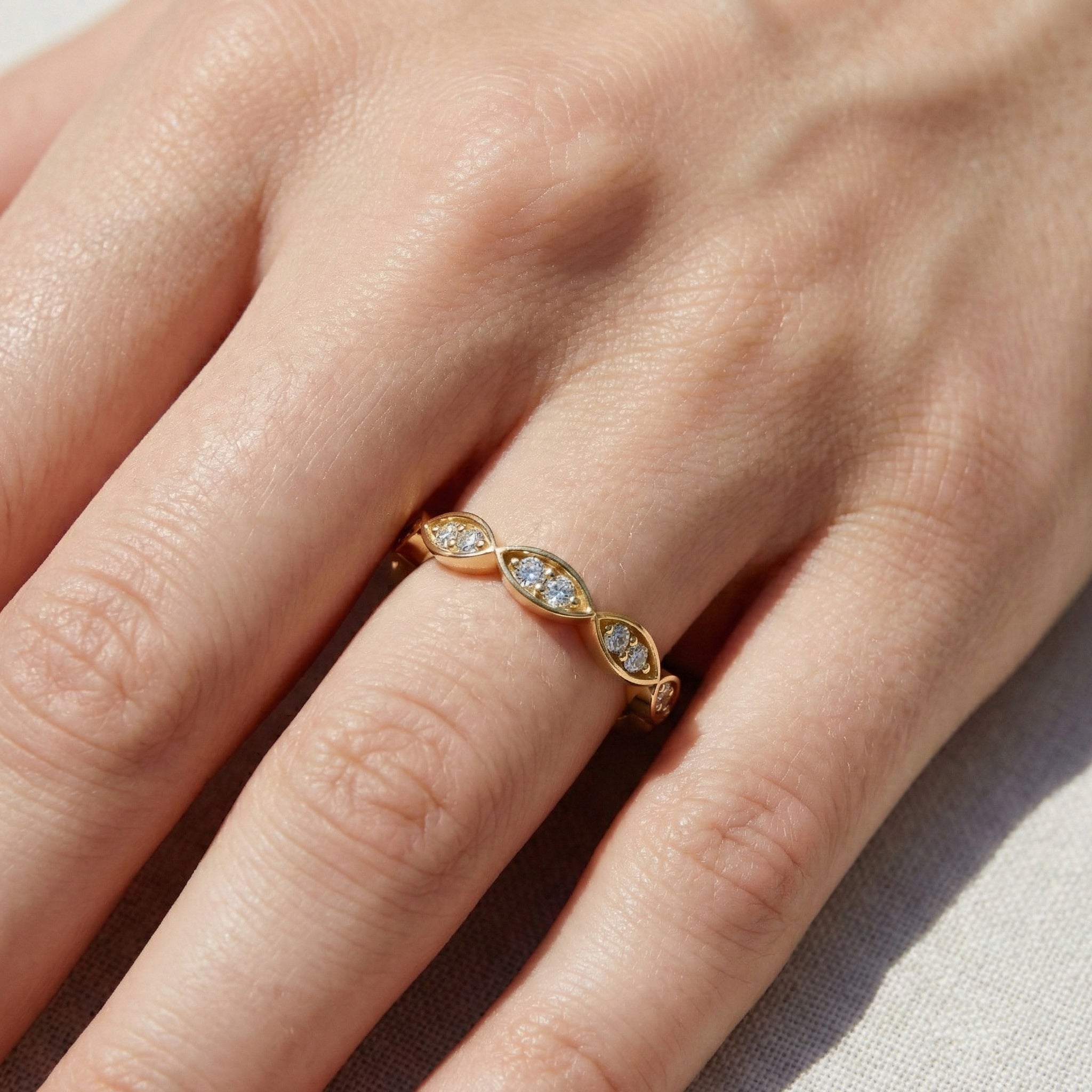 Unique Illusion Marquise Wedding Band in 14K Solid Gold,0.11 TCW Round Cut Lab Created Diamonds, Anniversary Ring, Fashion Jewelry, Gift For Her