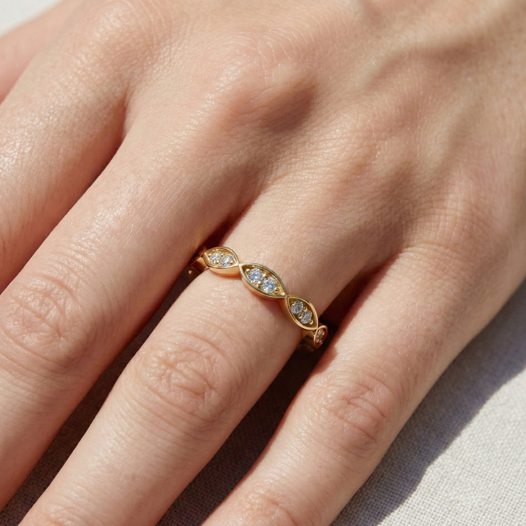 Unique Illusion Marquise Wedding Band in 14K Solid Gold,0.11 TCW Round Cut Lab Created Diamonds, Anniversary Ring, Fashion Jewelry, Gift For Her