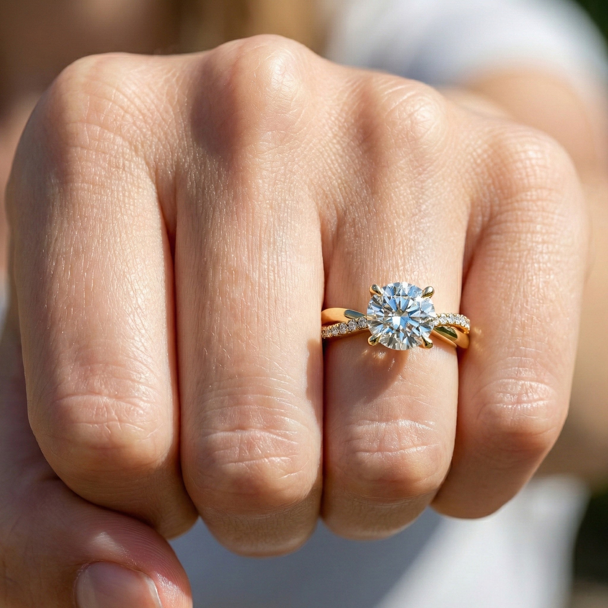 Unique Solitaire Cross Over  Engagement Ring in 14K Solid Gold, 1.75 CT Round Cut Lab Grown Diamond, Anniversary Gift, Everyday Ring For Wife