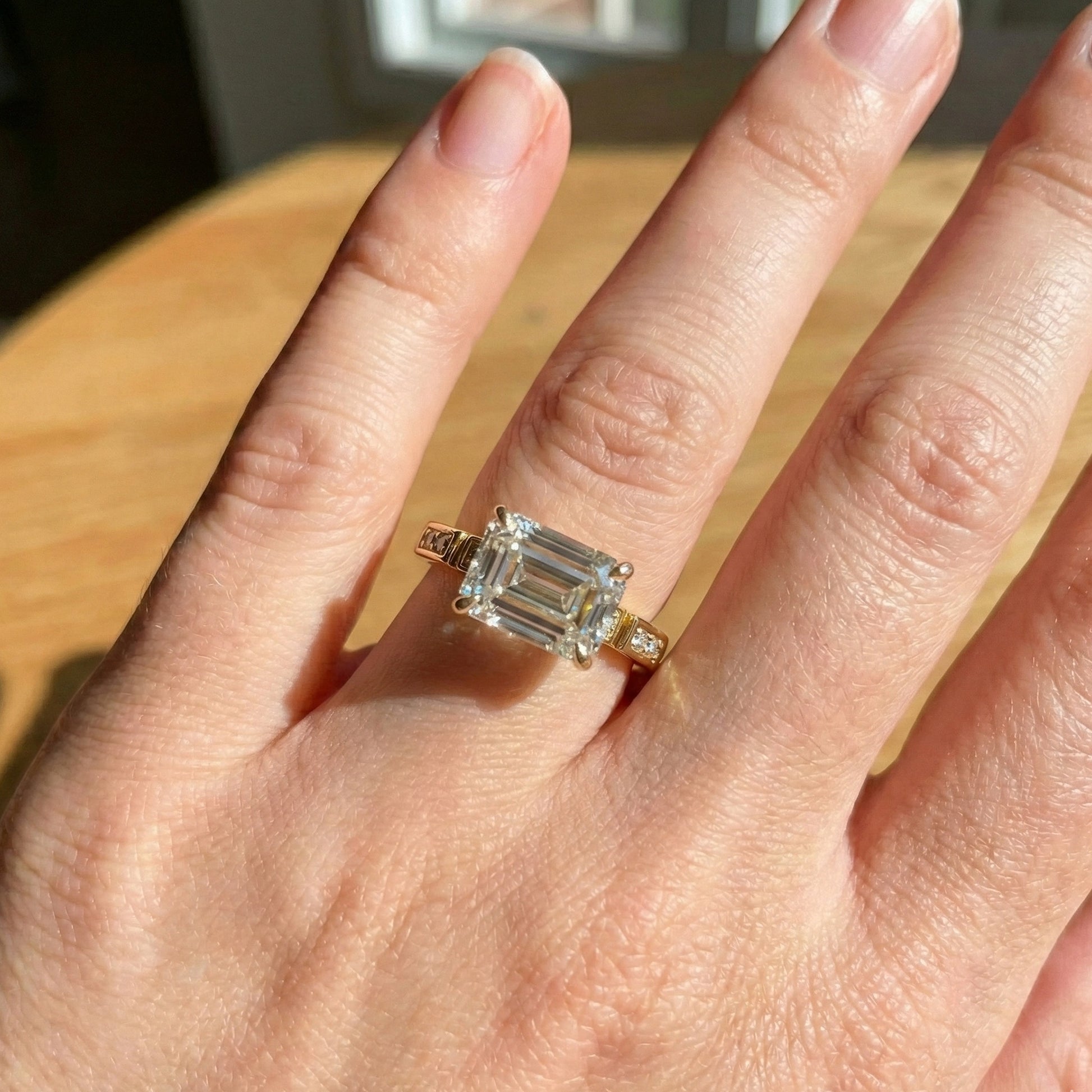 Emerald Cut Segmented Pavé Engagement Ring in 14K Solid Gold, 1.75 CT Emerald Cut Lab Created Diamond, Bridal Jewelry, Birthday Gift For Her