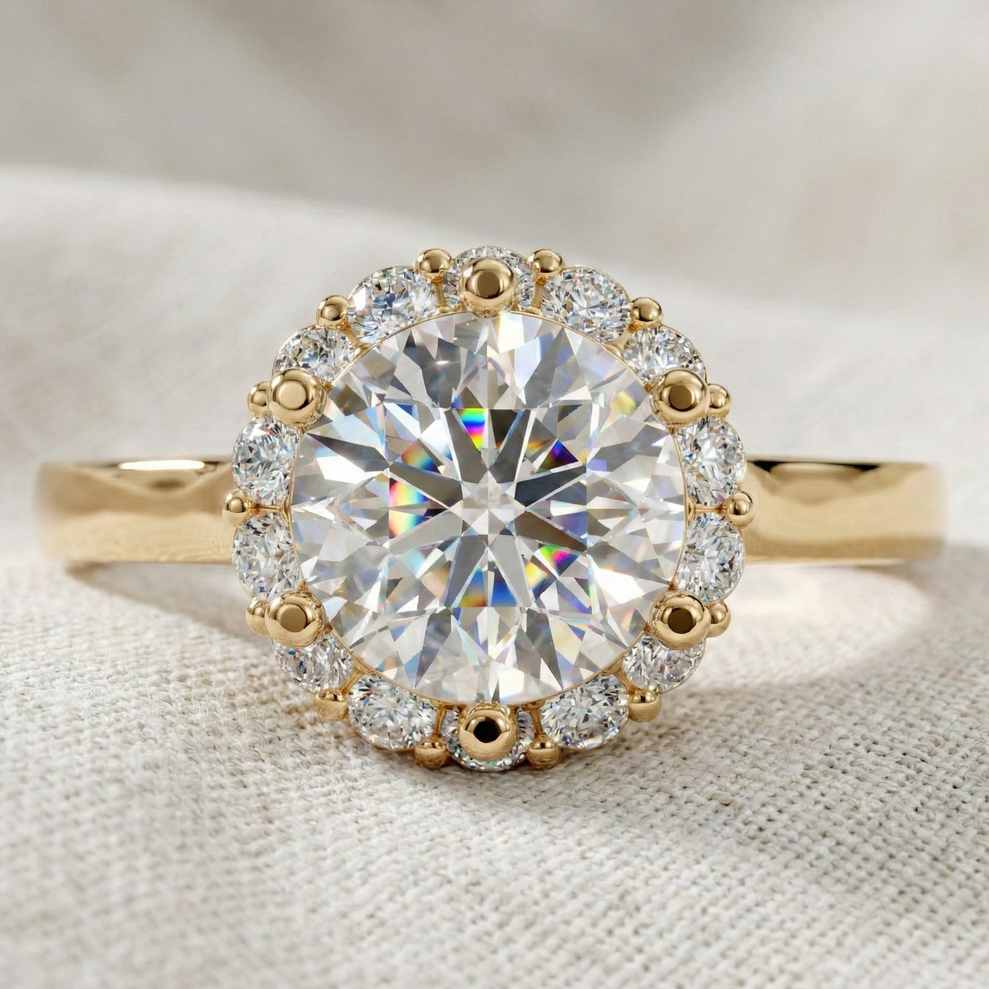 Dainty Round Halo Engagement Ring in 14K Solid Gold, 1.00 CT Round Cut Lab Created Diamond, Proposal Gift for Her