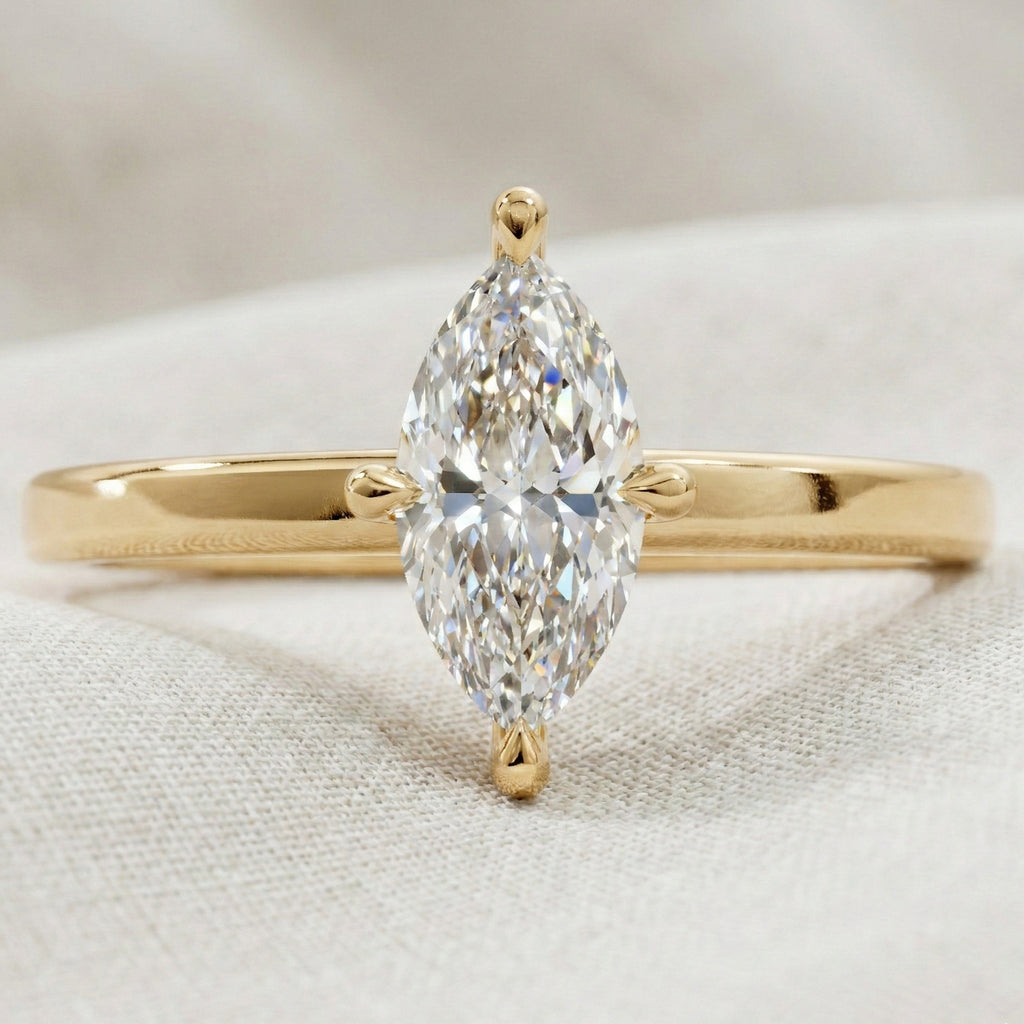 Classic Elegant Solitaire Engagement Ring in 14K Solid Gold, 0.50 CT Marquise Cut Solitaire Lab Created Diamond, Bridal Jewelry