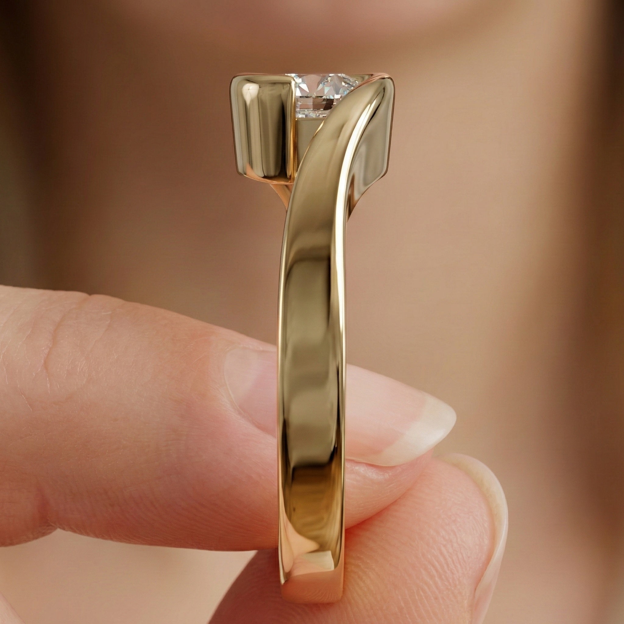 Swirl Bypass Solitaire Semi-Bezel Engagement Ring in 18K Rose Gold, 0.50 CT Round Cut Lab Grown Diamond, Promise Ring For Her