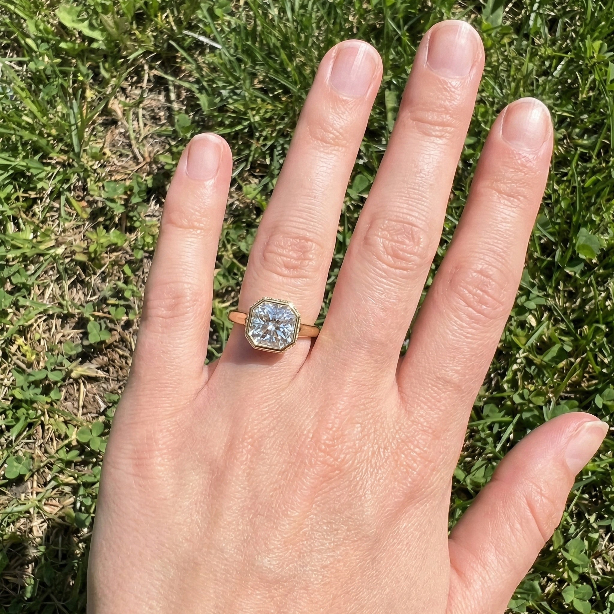 Bold Asscher Cut Bezel Hidden Halo Engagement Ring in Lab Grown Diamond – 18K Solid Gold, Tapered Band Geometric Solitaire Ring, Anniversary Gift for Wife