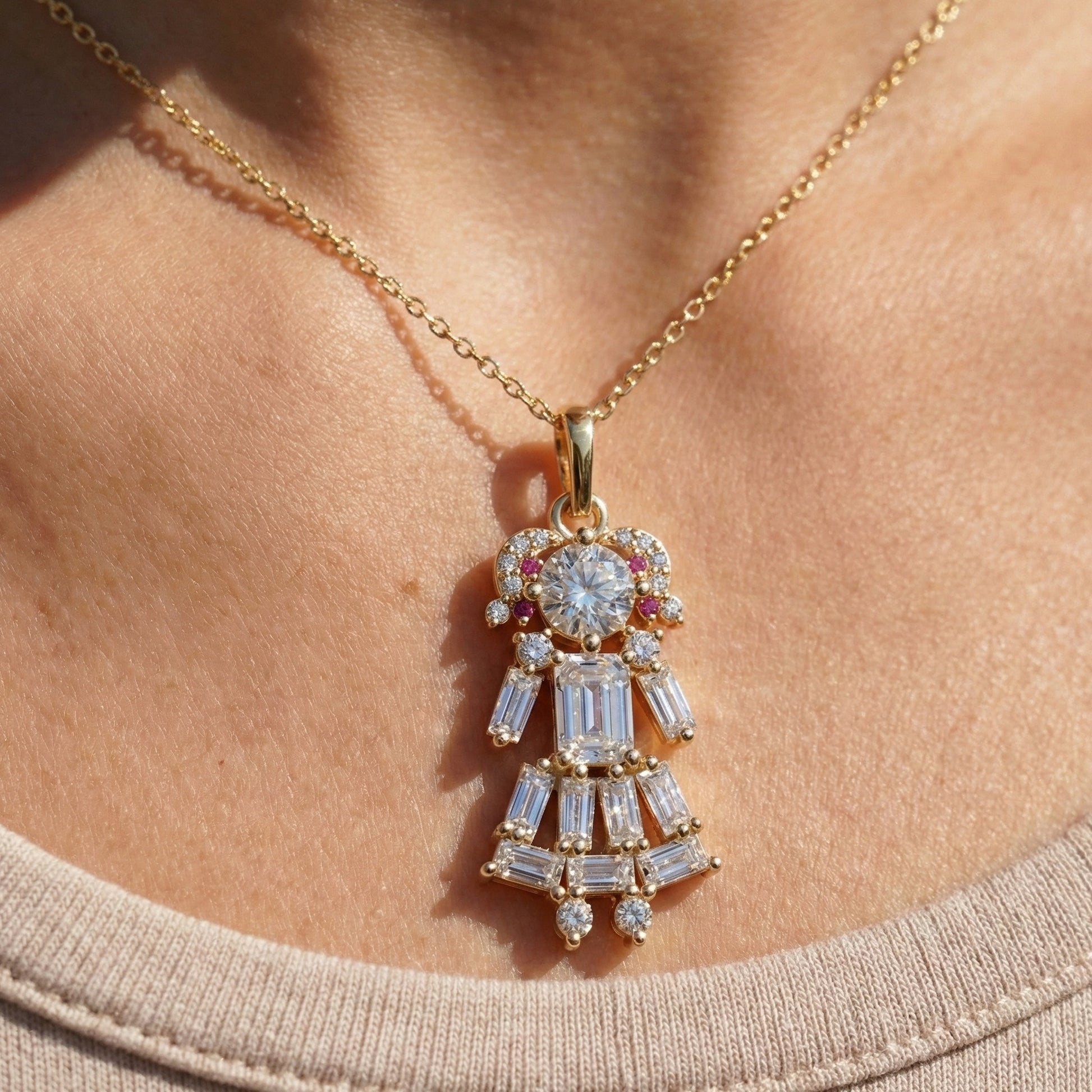 Vintage Doll Dress Cluster Daily Wear Pendant in 14K Solid Gold, 0.54 TCW Tap Baguette Cut Lab Created Diamonds, Fashion Pendant, Birthday Gift for Her