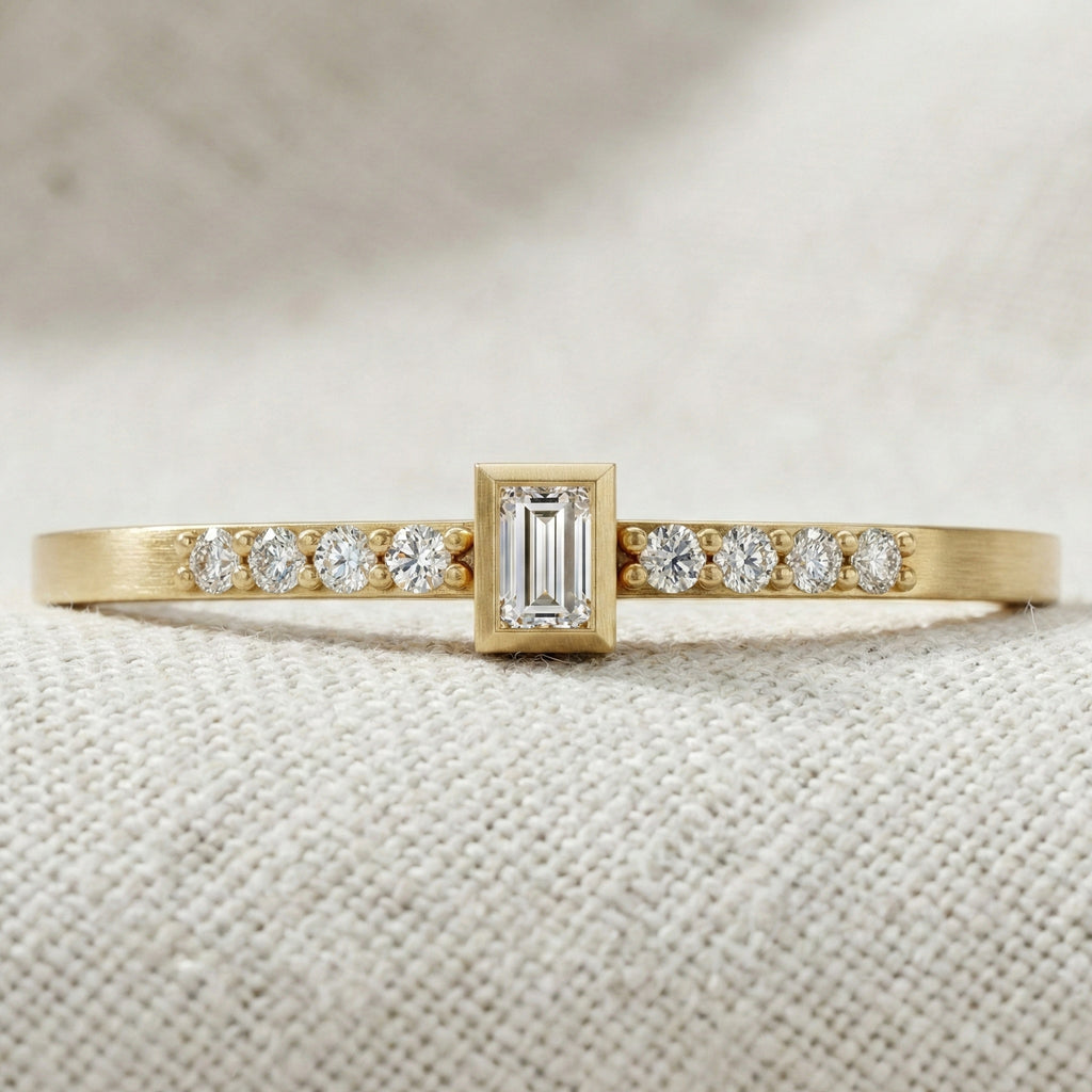 Art Deco Baguette Stacker Wedding Ring in 14K Solid Gold, 0.09 TCW Baguette/Round Cut Lab Created Diamonds, Birthday Gift For Her, Christmas Gift