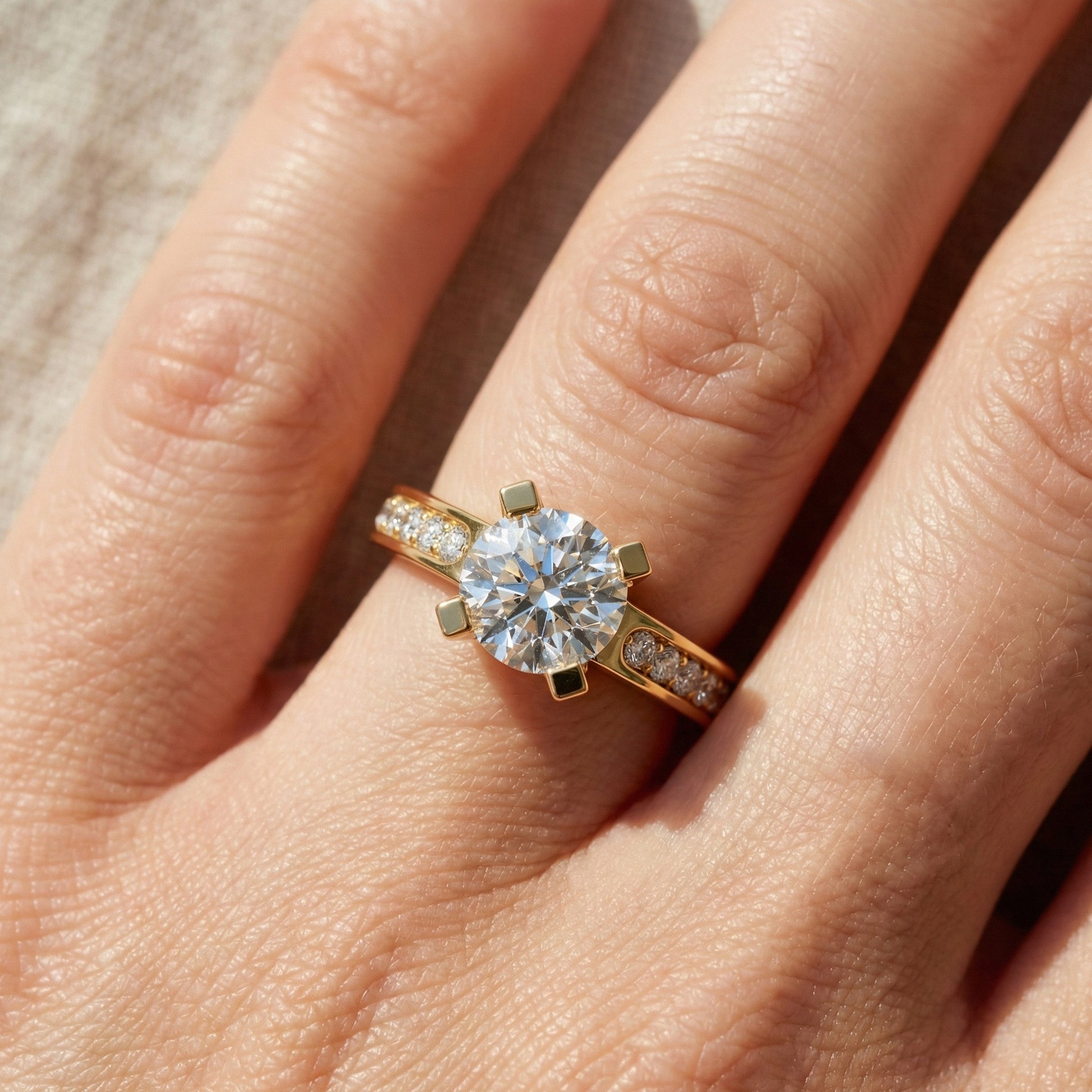 Modern Pavé Channel Set Engagement Ring in Solid 9k/14k Gold, 1.00 CT Round Cut Lab Diamond, Bridal Wedding Ring, Birthday Gift for Wife