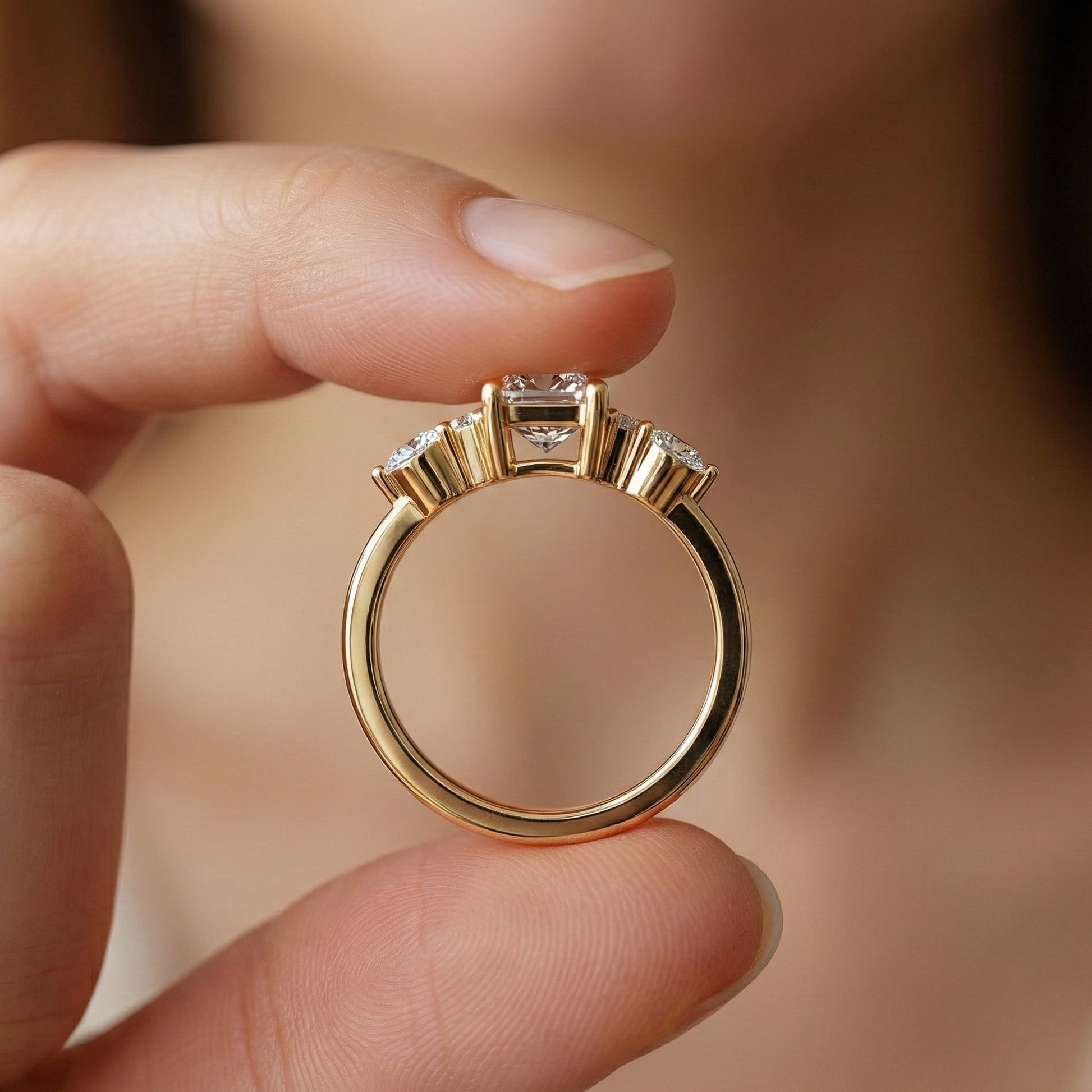 1.00 CT Emerald Cut Cluster Trio Engagement Ring in Lab Diamond – 14k Solid Gold, Anniversary Gift for Wife, Everyday Wedding Ring