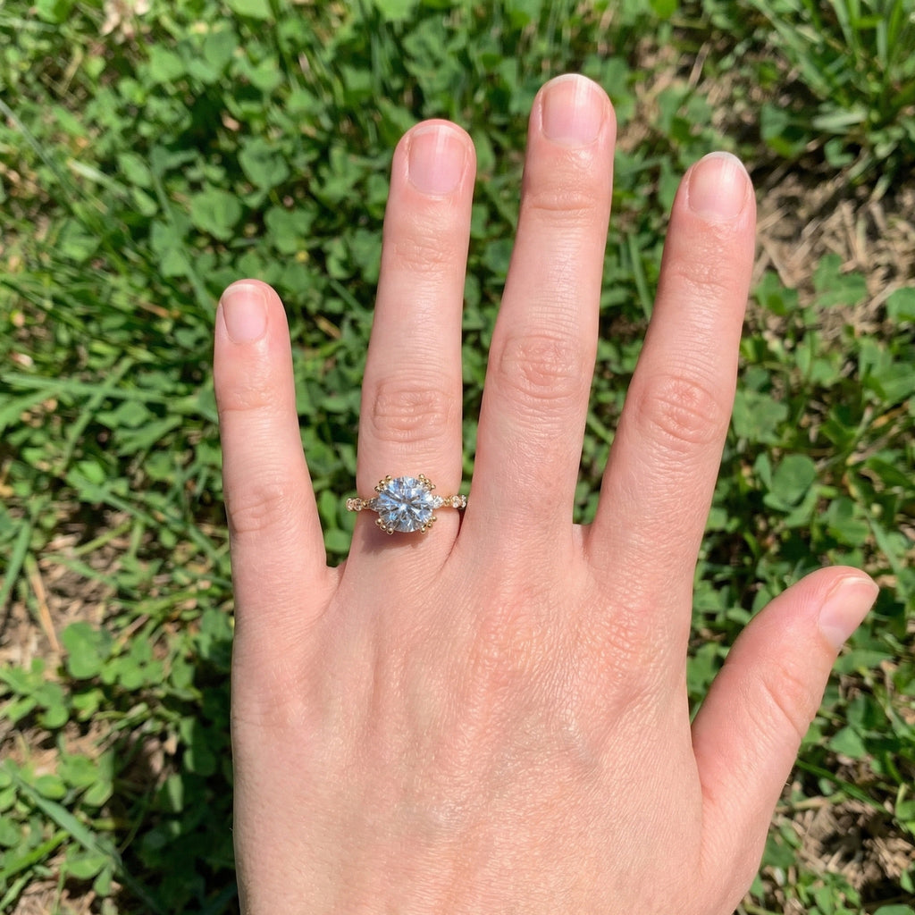 Modern Solitaire Pavé Engagement Ring in 14k Solid Gold, 1.00 CT Round Cut Lab Diamond, Promise Ring, Wedding Gift for Her, Everyday Jewelry