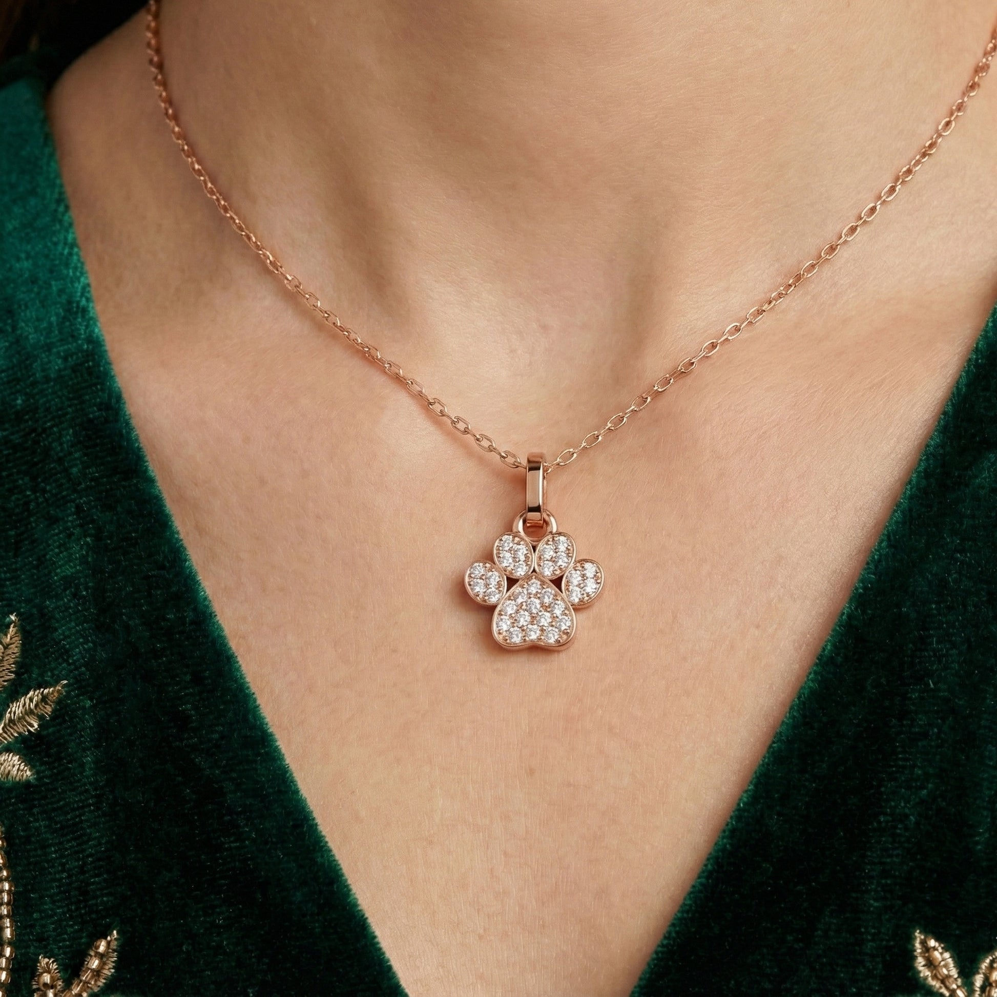 Animal Paw Print Elegant Pendant in 14K Yellow Gold, 0.24 TCW Round Cut Lab Created Diamonds, Birthday Gift for Girl, Pet Lover Jewelry