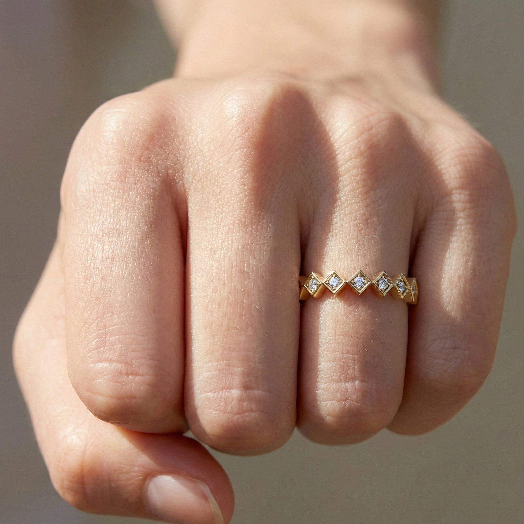 Contemporary Square Station Wedding Band in 14K Solid Gold, 0.07 TCW Round Cut Lab Grown Diamonds, Wedding Stacking Band, Graduation Gift for Her