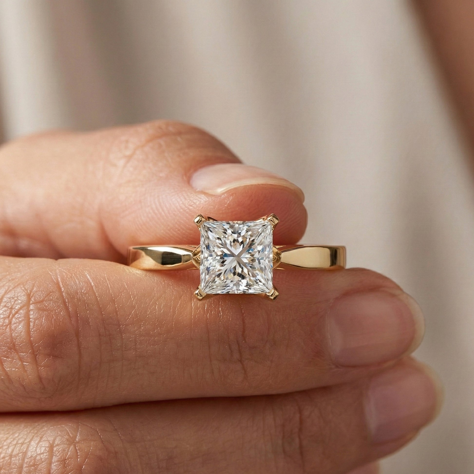 0.50 CT Princess Cut Lab Grown Diamond Solitaire Engagement Ring in 14K Yellow Gold, Anniversary Gift, Ring For Women, Handmade Jewelry, Everyday Jewelry