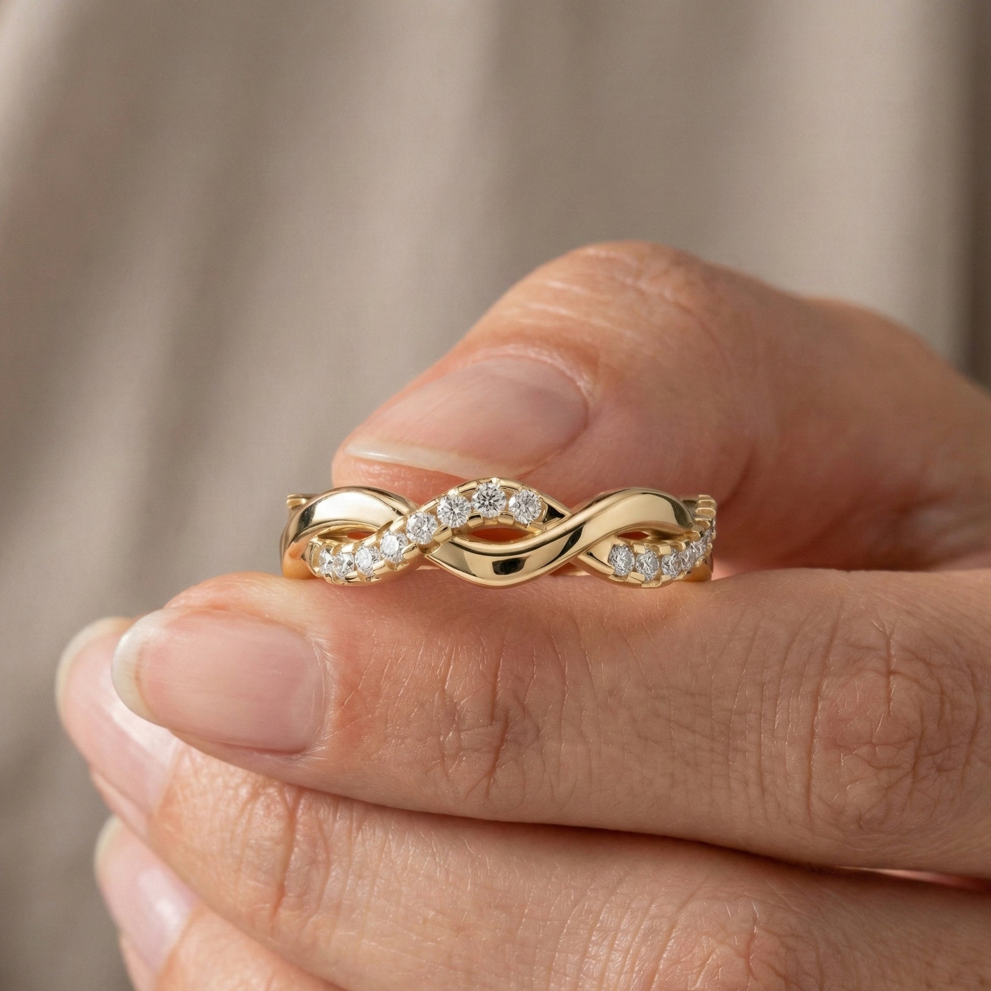 Twisted Infinity Anniversary Wedding Band in 14K Solid Gold, 0.40 TCW Round Cut Lab Created Diamonds, Promise Ring, Bridal Jewelry, Gift for Her