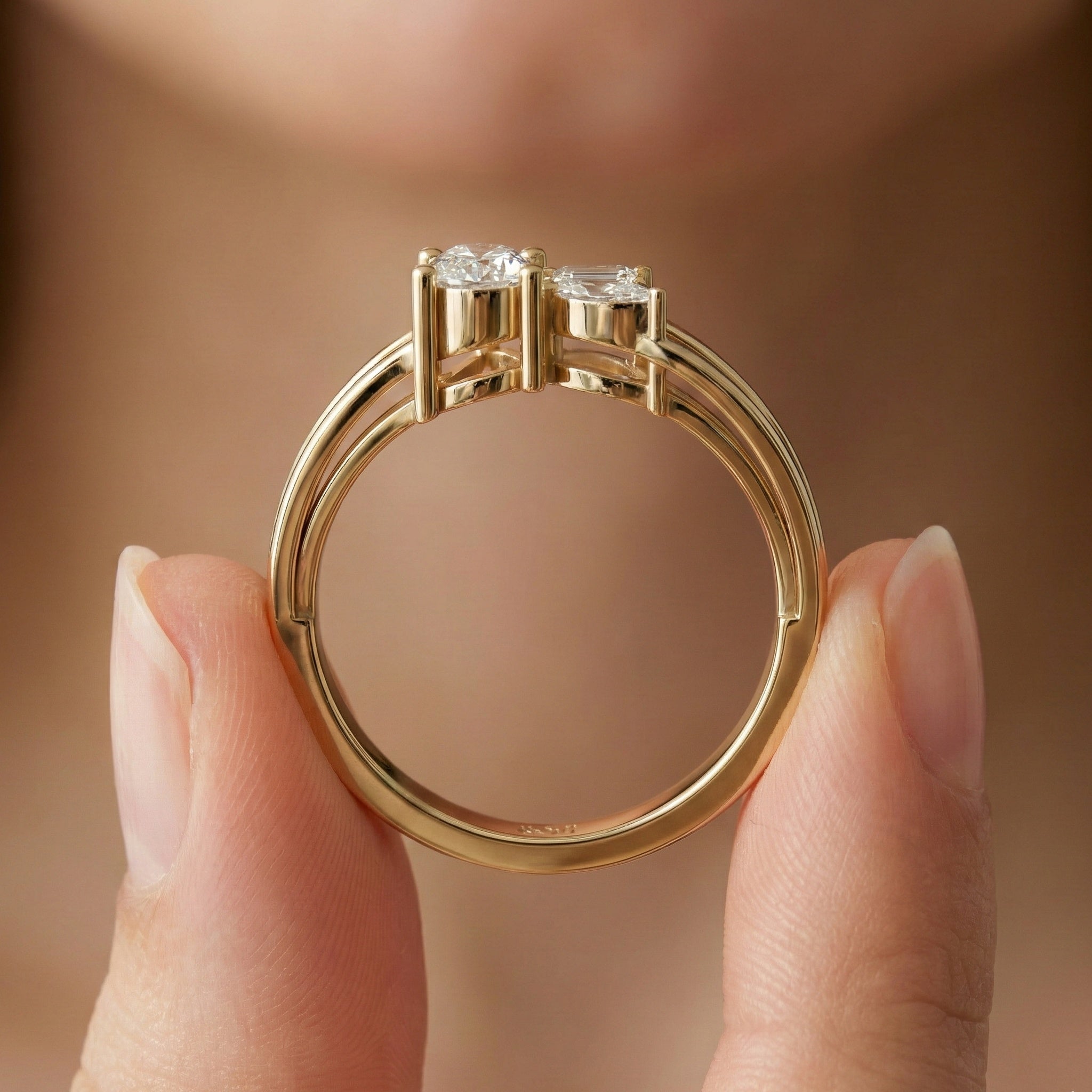 Sculpted Split Shank Three Stone Engagement Ring in 14K Solid Gold, 0.30 CT Pear Cut Lab Created Diamond, Gift for Her