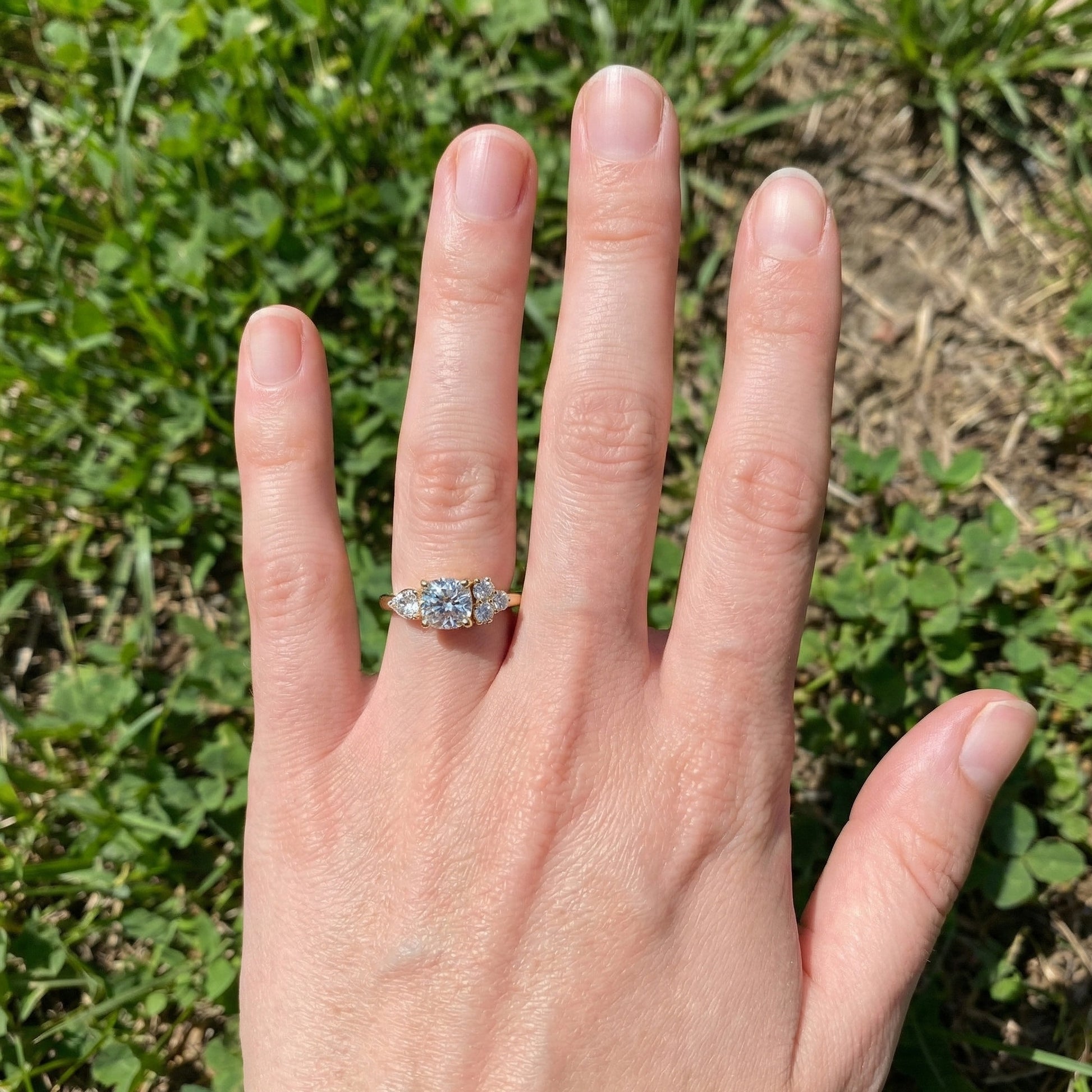 Cushion & Pear Toi et Moi Trio Cluster Anniversary Ring in Lab Grown Diamond – 14K Solid Gold, Daily Wear Jewelry,