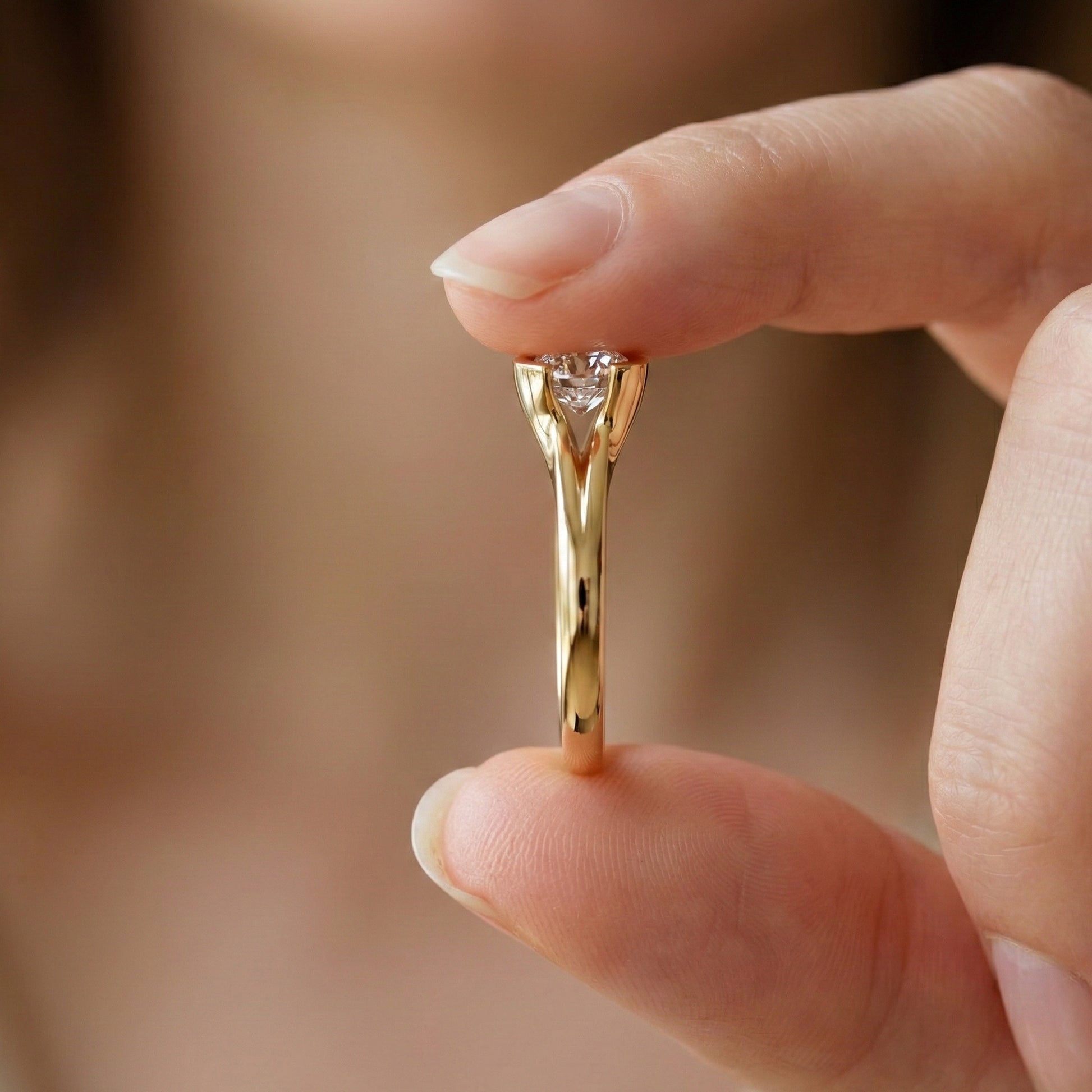 Split Shank Bezel Set Solitaire Engagement Ring in 14k Solid Gold, 0.50 CT CT Round Cut Lab Created Diamond, Wedding GIft for Her