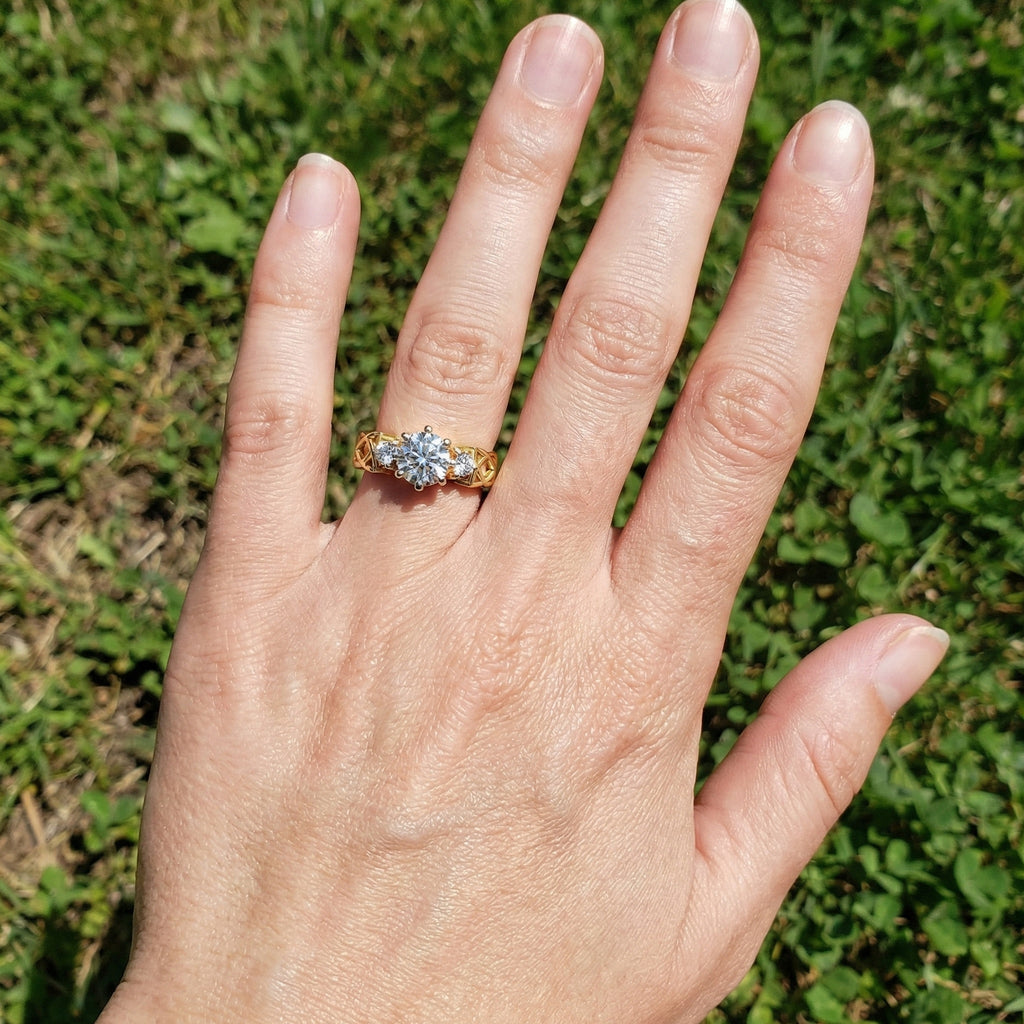 Modern Celtic Knot Trilogy Engagement Ring in 14K Solid Gold, 0.84 CT Round Cut Lab Created Diamond,Promise Ring, Anniversary Gift For Her