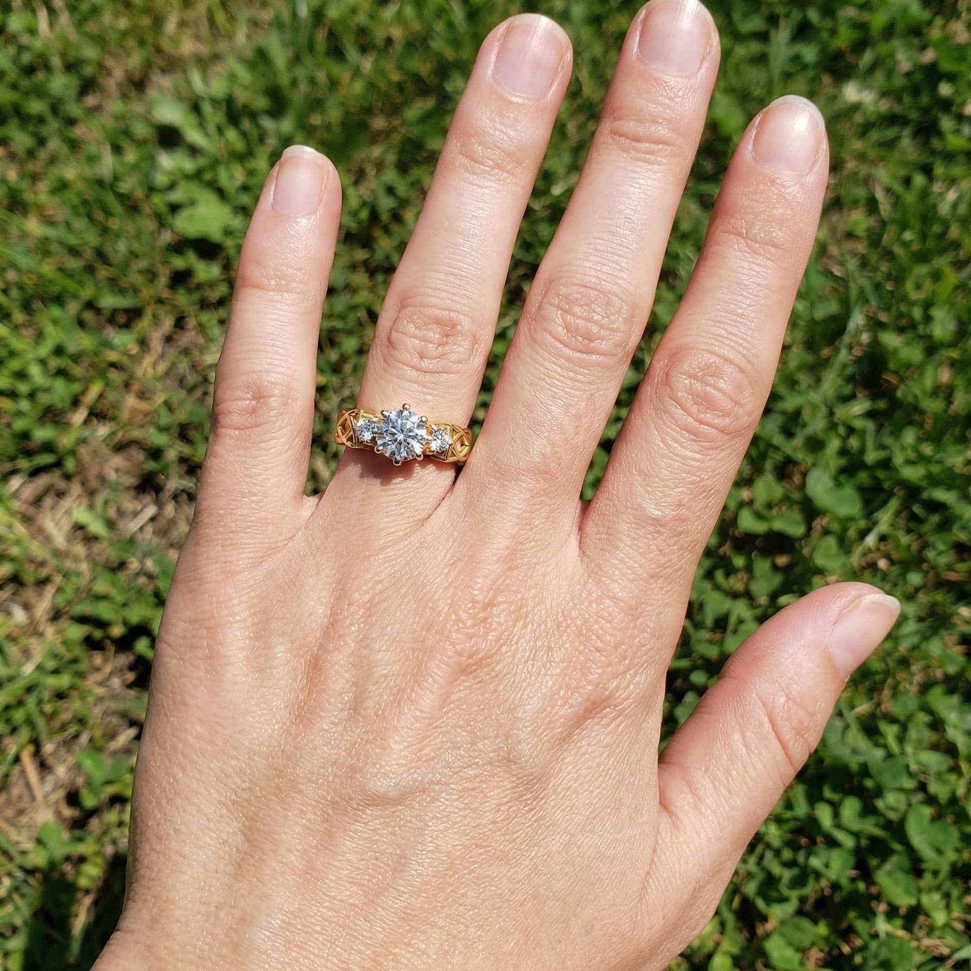 Modern Celtic Knot Trilogy Engagement Ring in 14K Solid Gold, 0.84 CT Round Cut Lab Created Diamond,Promise Ring, Anniversary Gift For Her