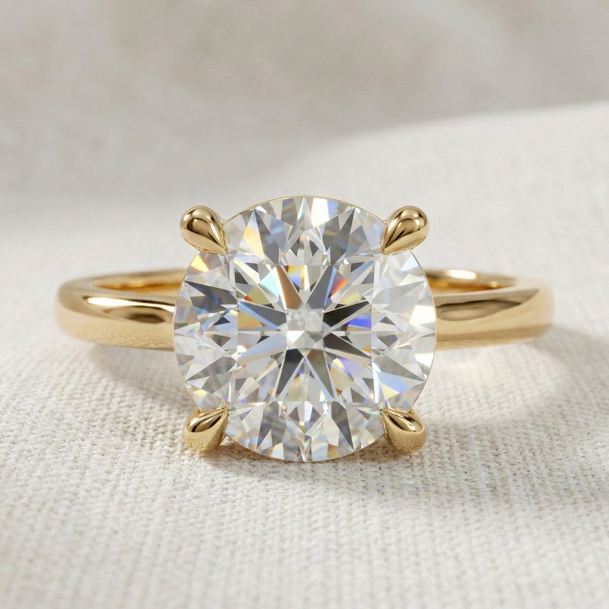 Classic Round Solitaire with Cathedral Setting Engagement Ring in 14k Solid Gold, Traditional Solitaire Wedding Ring, Anniversary Gift for Wife, Everyday Jewelry