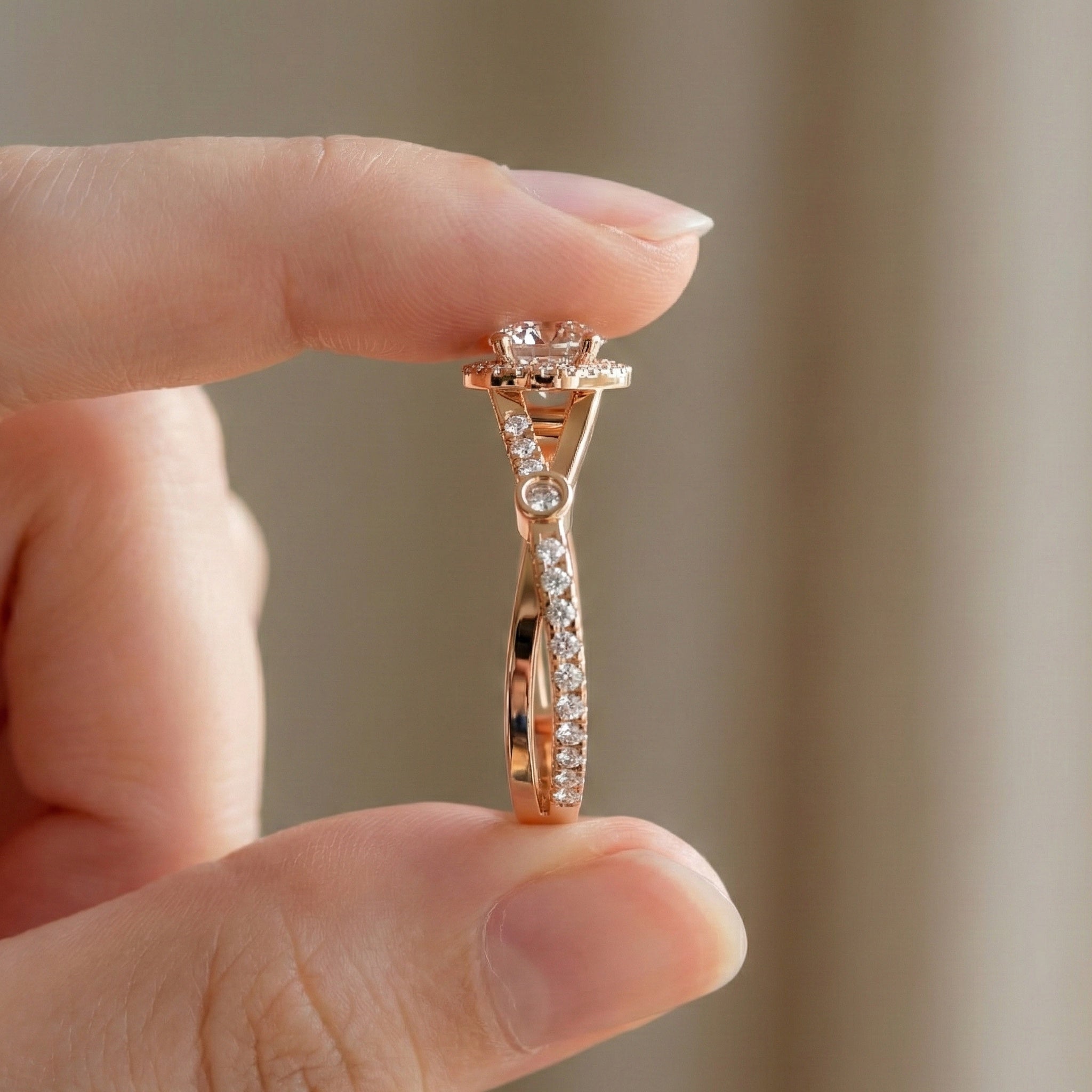 Round Halo Split Shank Engagement Ring in 14K Solid Gold, 0.70 CT Round Cut Lab Created Diamond, Proposal Ring, Gift for Her