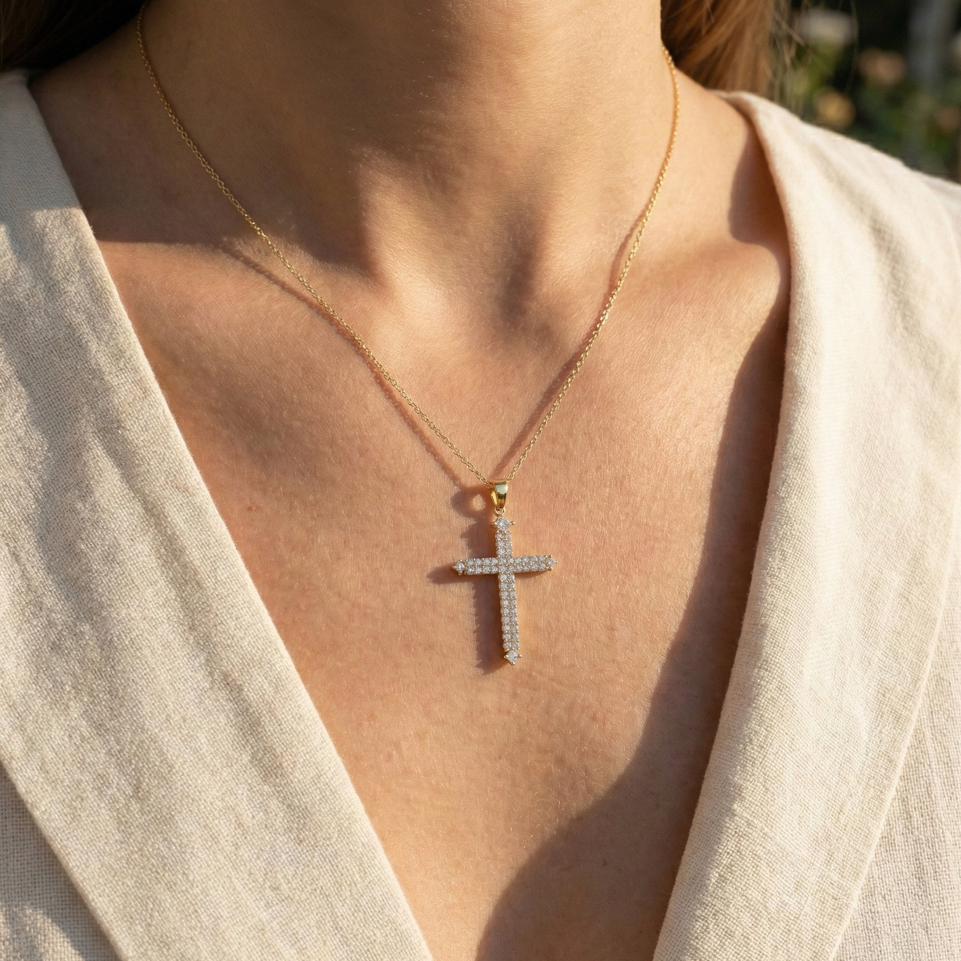 Elegant Pavé Cross Pendant Pendant in 14k Solid Gold, 0.57 TCW Round/Princess Cut Lab Diamonds, Anniversary Gift for Her