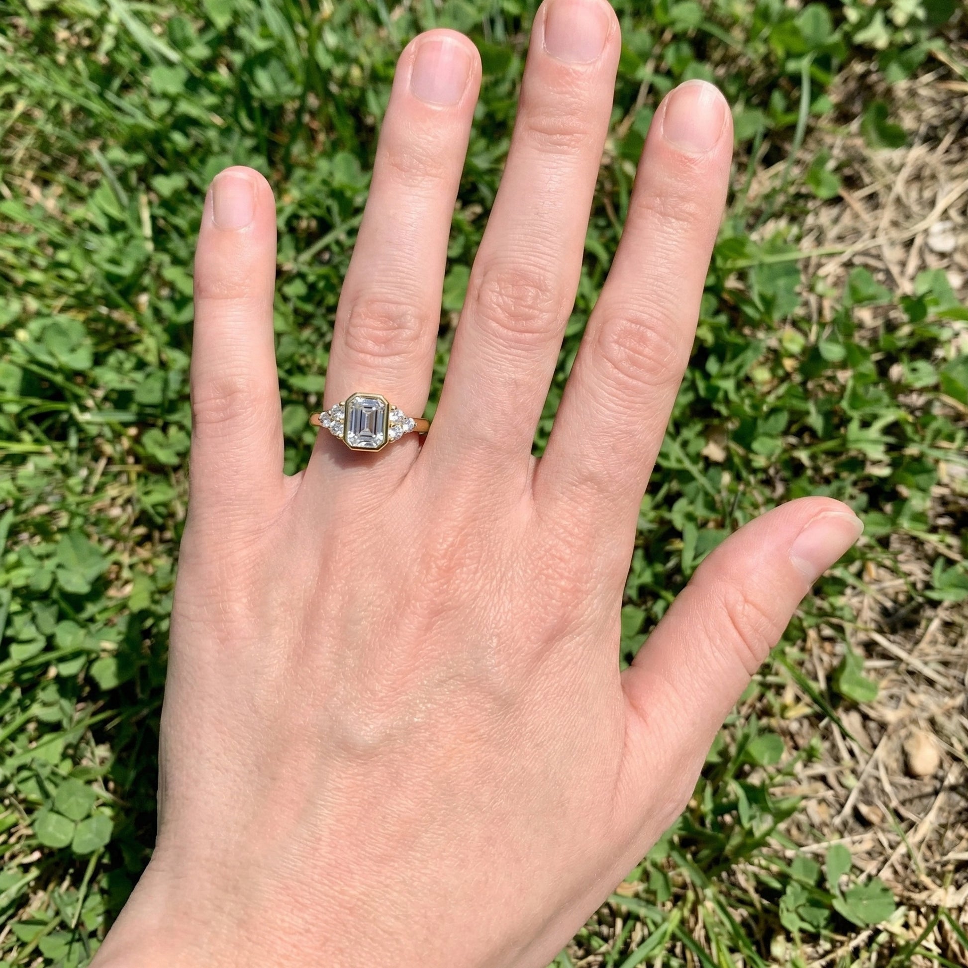 Unique Emerald Centerpiece Engagement Ring in 14K Solid Gold, 0.45 CT Emerald Cut Lab Created Diamond, Engagement Ring, Gift For Her