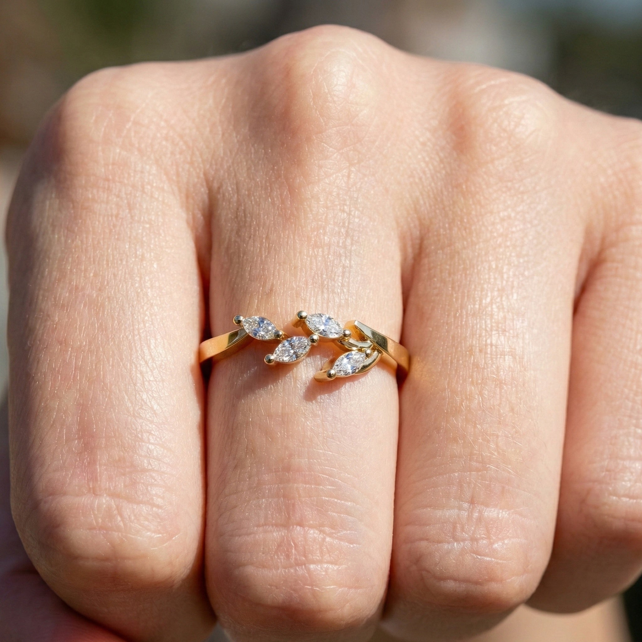 Floral Marquise Cluster Wedding Band in 14k Solid Gold, 0.40 TCW Marquise Cut Lab Created Diamonds, Anniversary Gift For Her, Everyday Band
