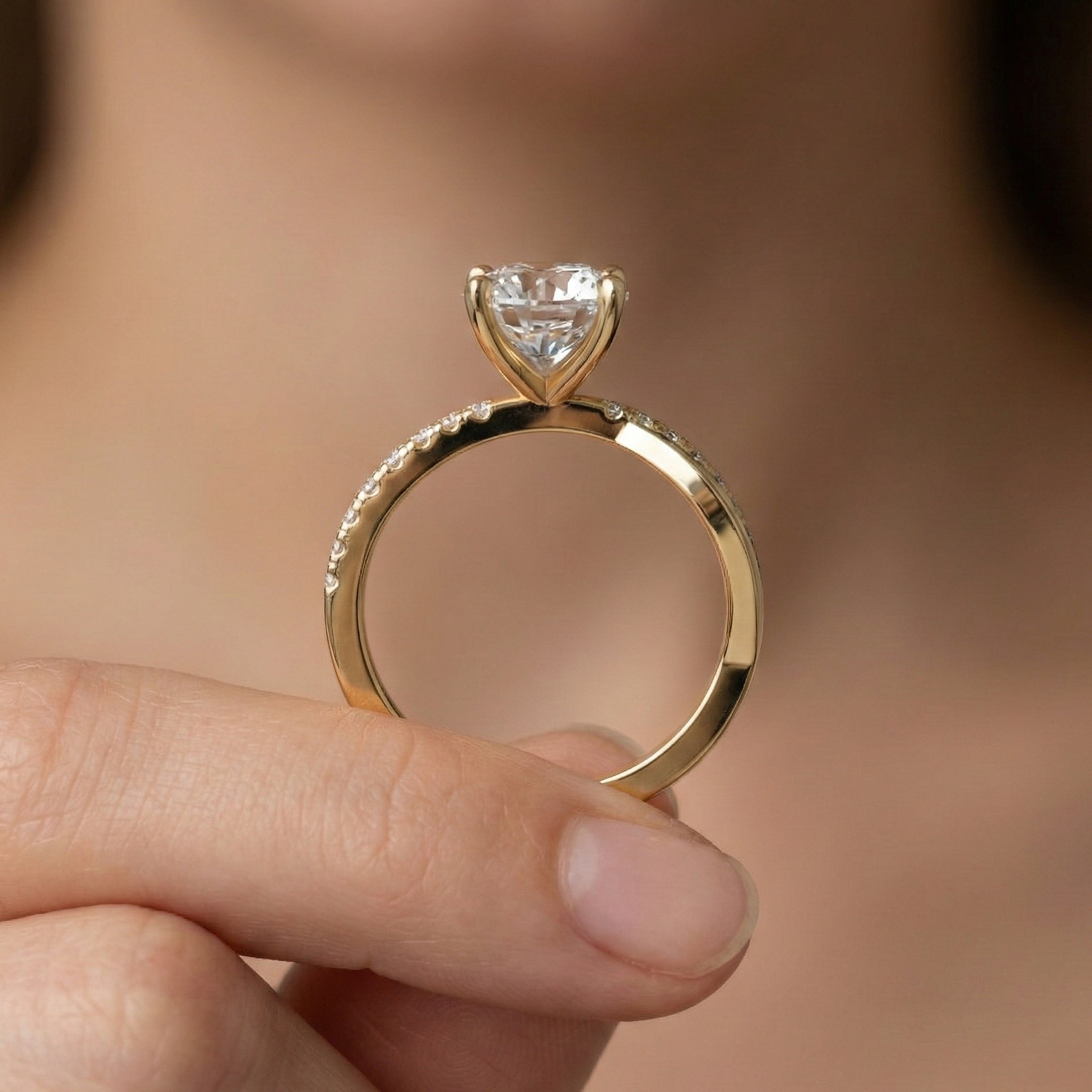 Unique Solitaire Cross Over  Engagement Ring in 14K Solid Gold, 1.75 CT Round Cut Lab Grown Diamond, Anniversary Gift, Everyday Ring For Wife