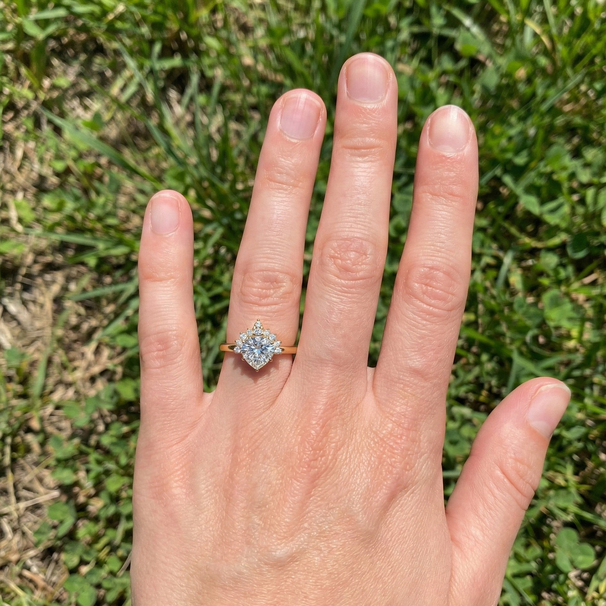 Crown Halo Pear Cut Cluster Engagement Ring in 18K Solid Gold, 0.95 TCW Lab Diamond Unique Wedding Bridal Jewelry, Anniversary Gift for Women