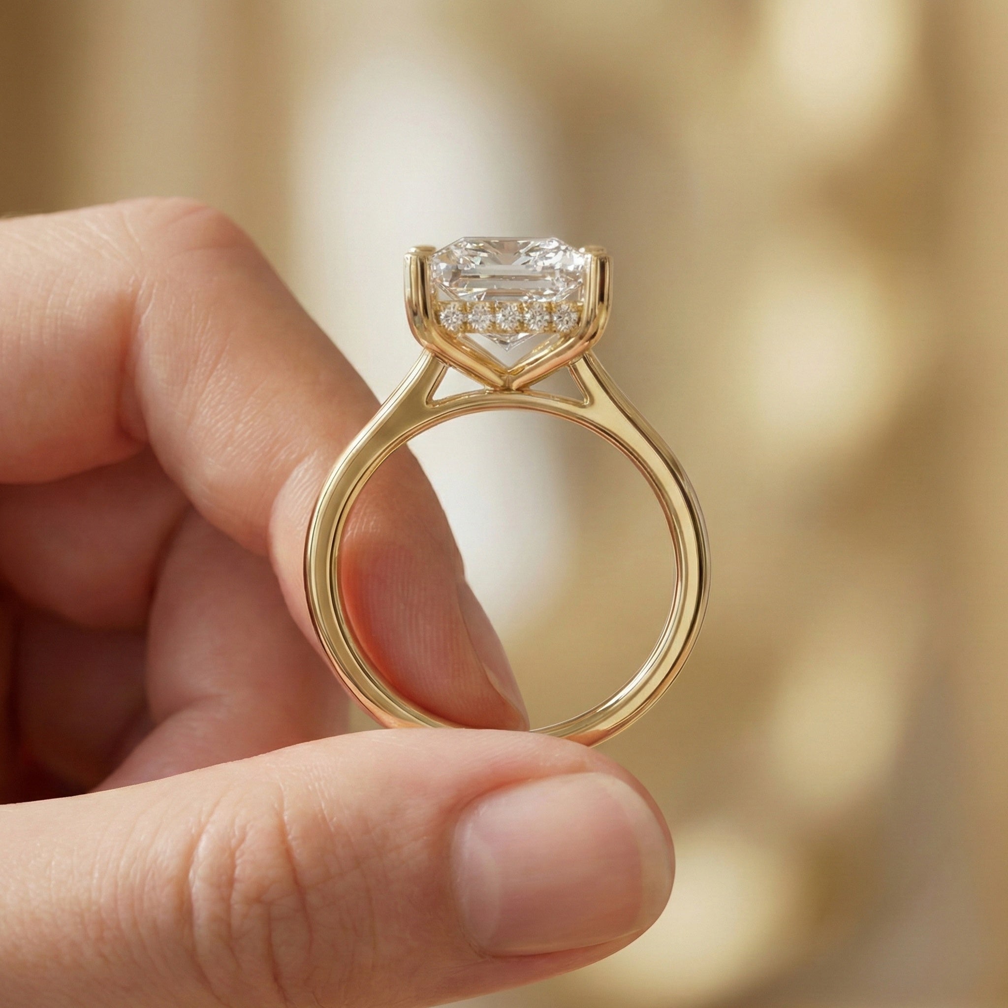 2.50 CT Princess Four Prong Hidden Halo Engagement Ring, 14K Solid Gold Wedding Band, Promise Ring for Women, Bridal Jewelry Gift