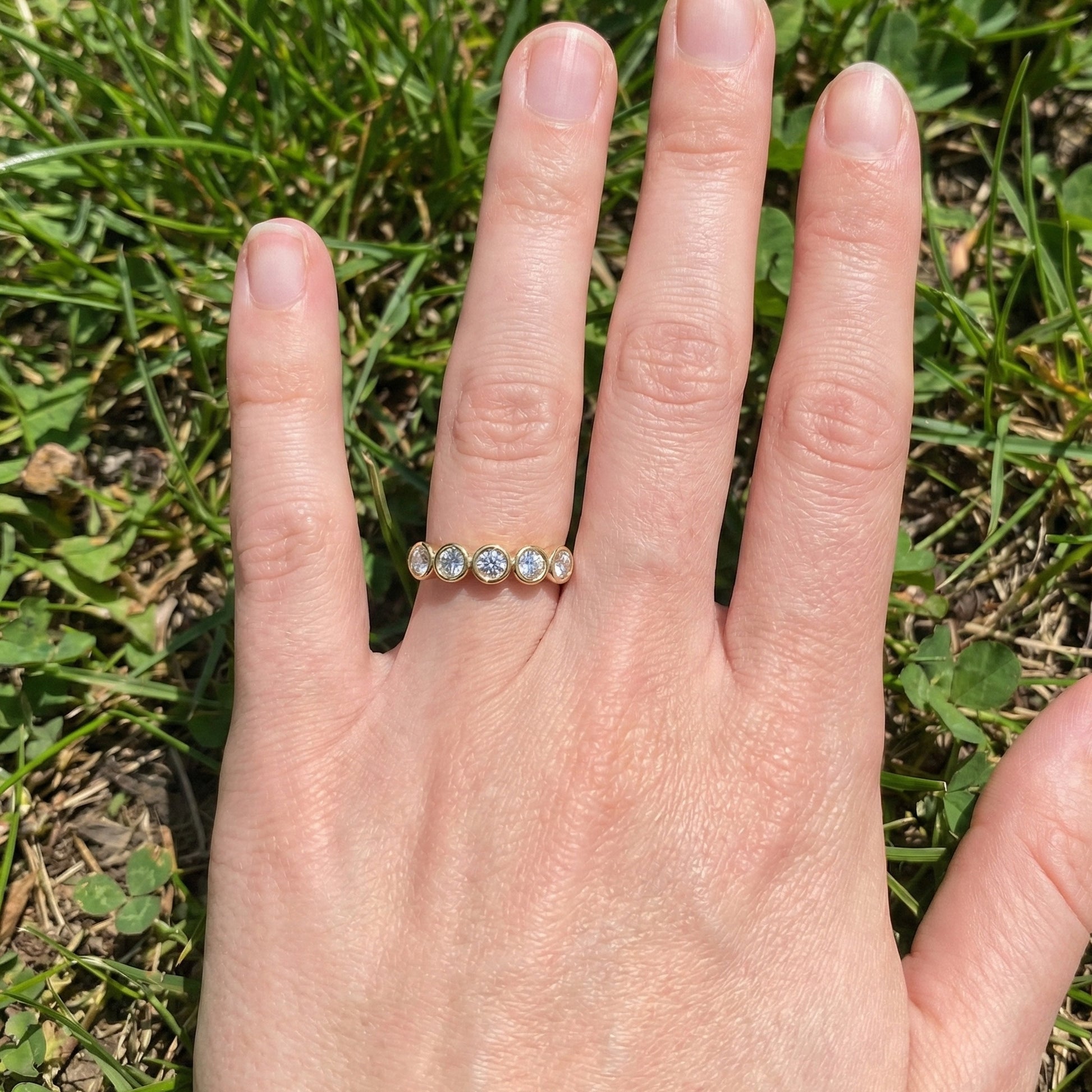 Modern Bezel Five Stone Stacker Ring in 14K Solid Gold, 0.18 TCW Round Cut Lab Diamonds, Promise Ring, Wedding Band Gift for Her, Bridal Jewelry