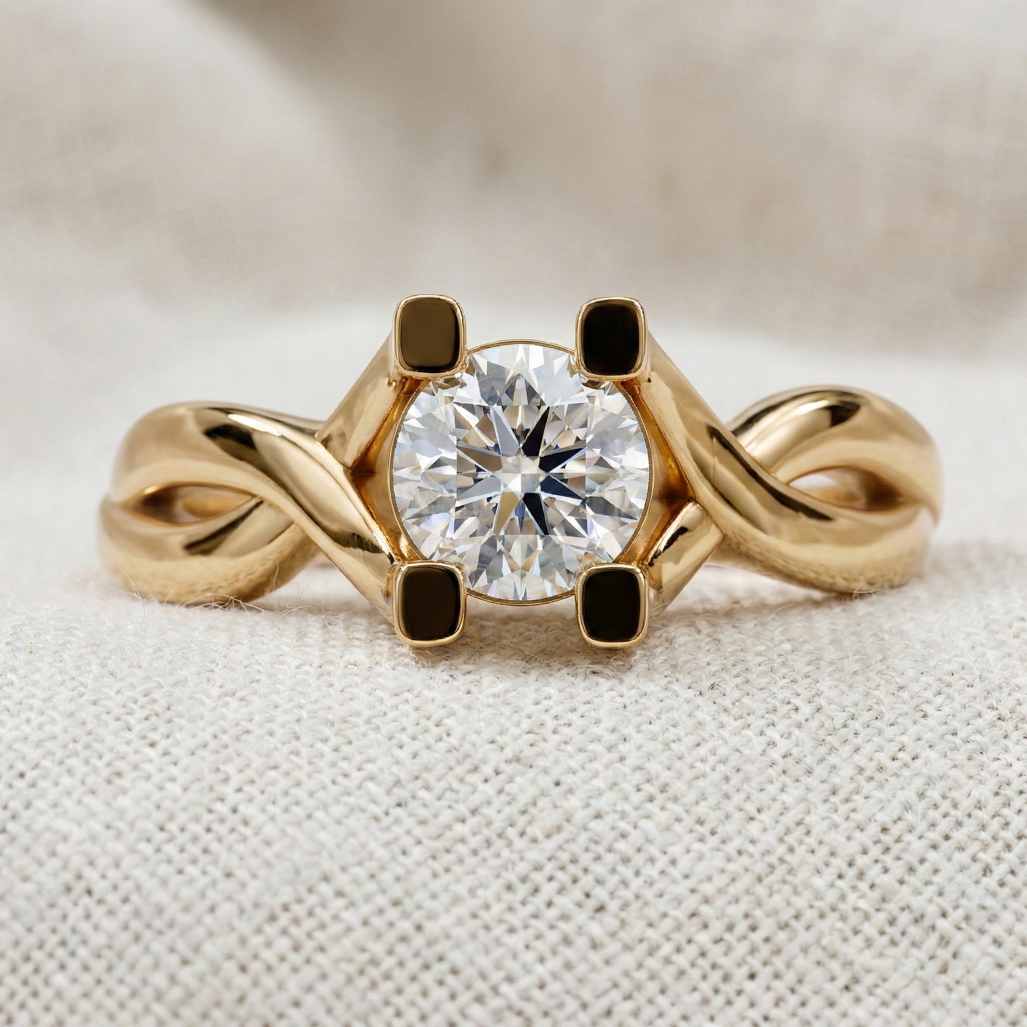 Infinity Twist Cathedral Solitaire Engagement Ring in 14k Solid Gold, 0.50 CT Round Cut Lab Diamond, Handmade Bridal Jewelry