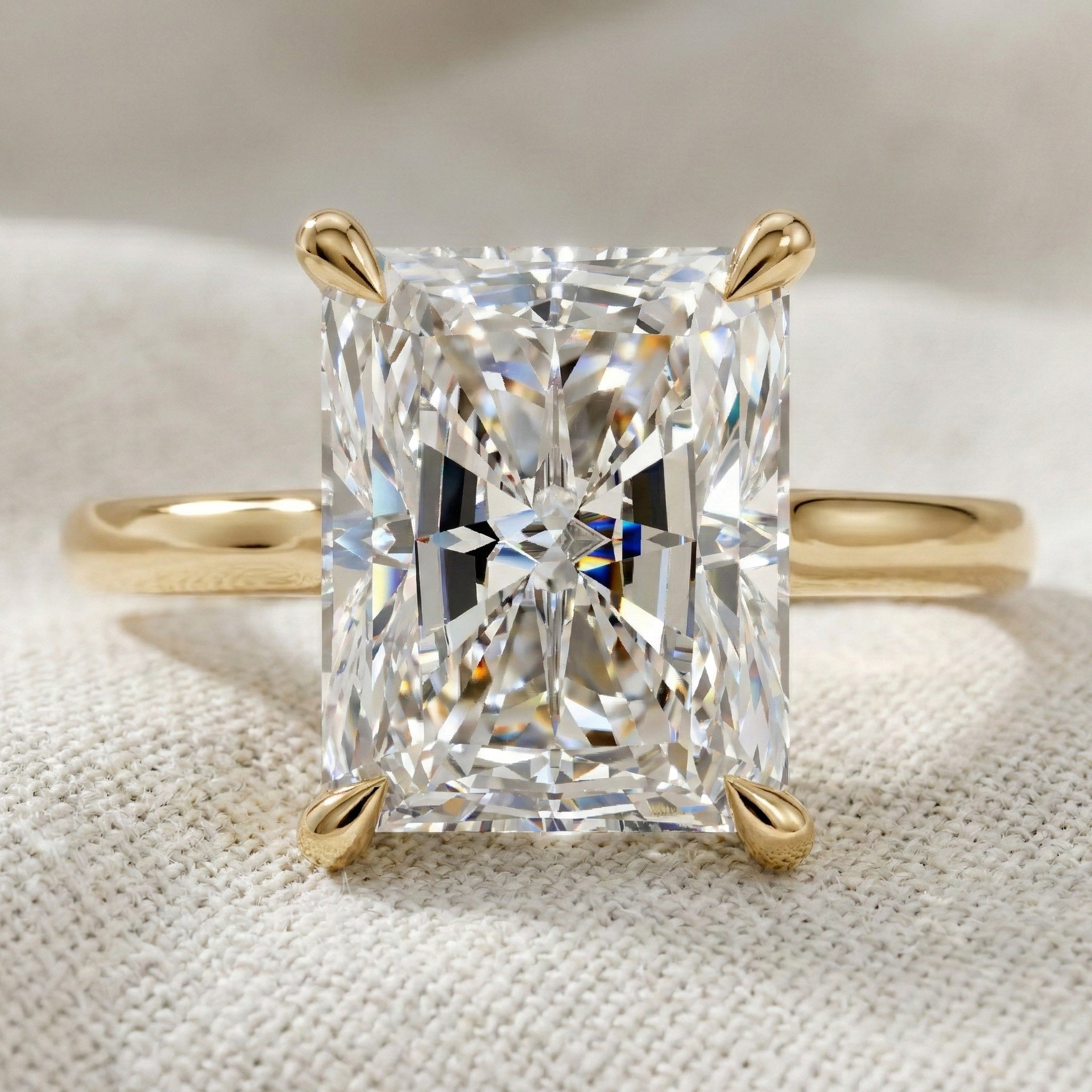 Elegant Hidden Halo Engagement Ring in 14K Solid Gold, 3.50 CT Radiant Cut Lab Created Diamond, Handmade Jewelry, Birthday Gift For Her
