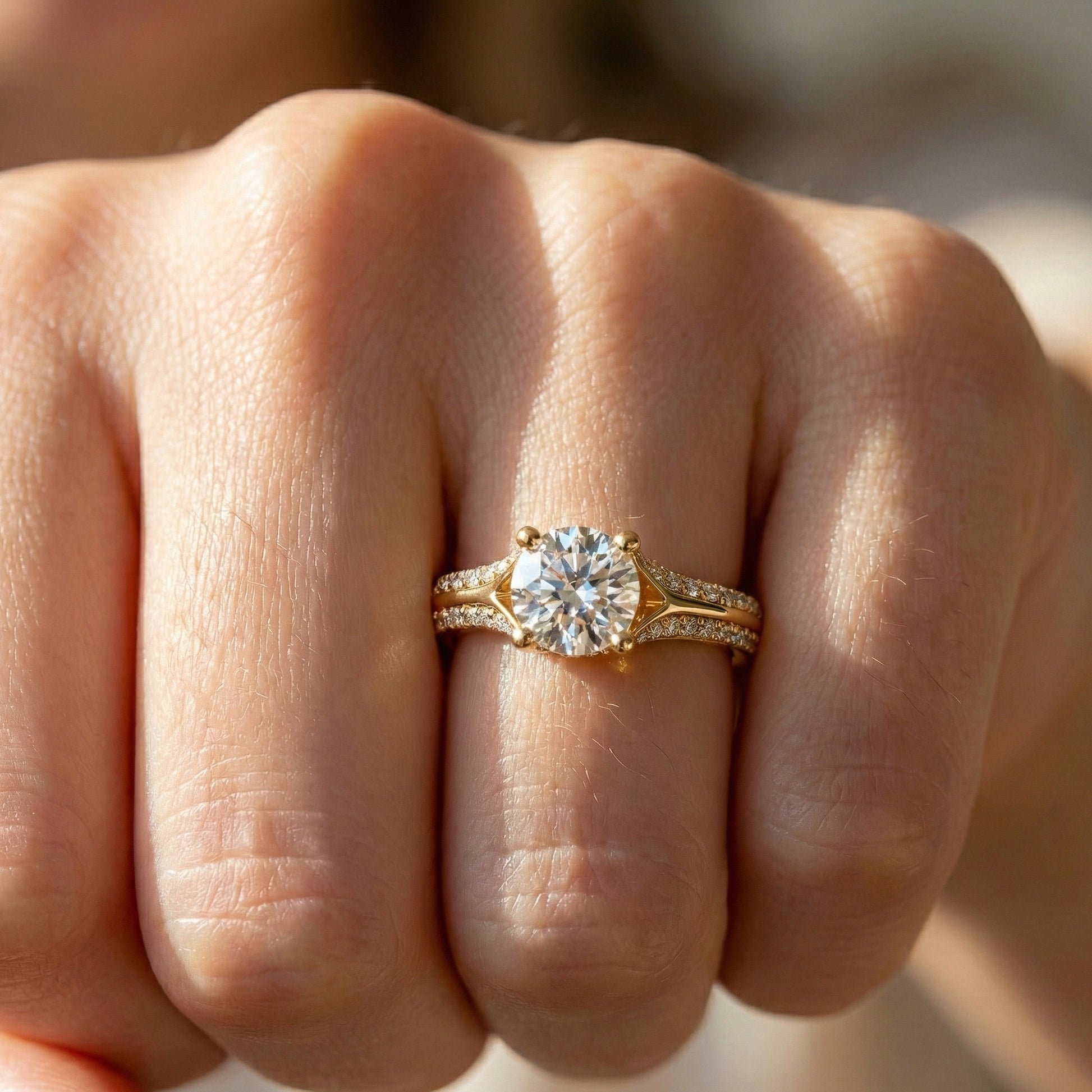 Double Raw Pavé Solitaire Engagement Ring in 14K Solid Gold, 0.82 TCW Round Cut Lab Diamonds, Romantic Gift for Wife, Everyday Jewelry