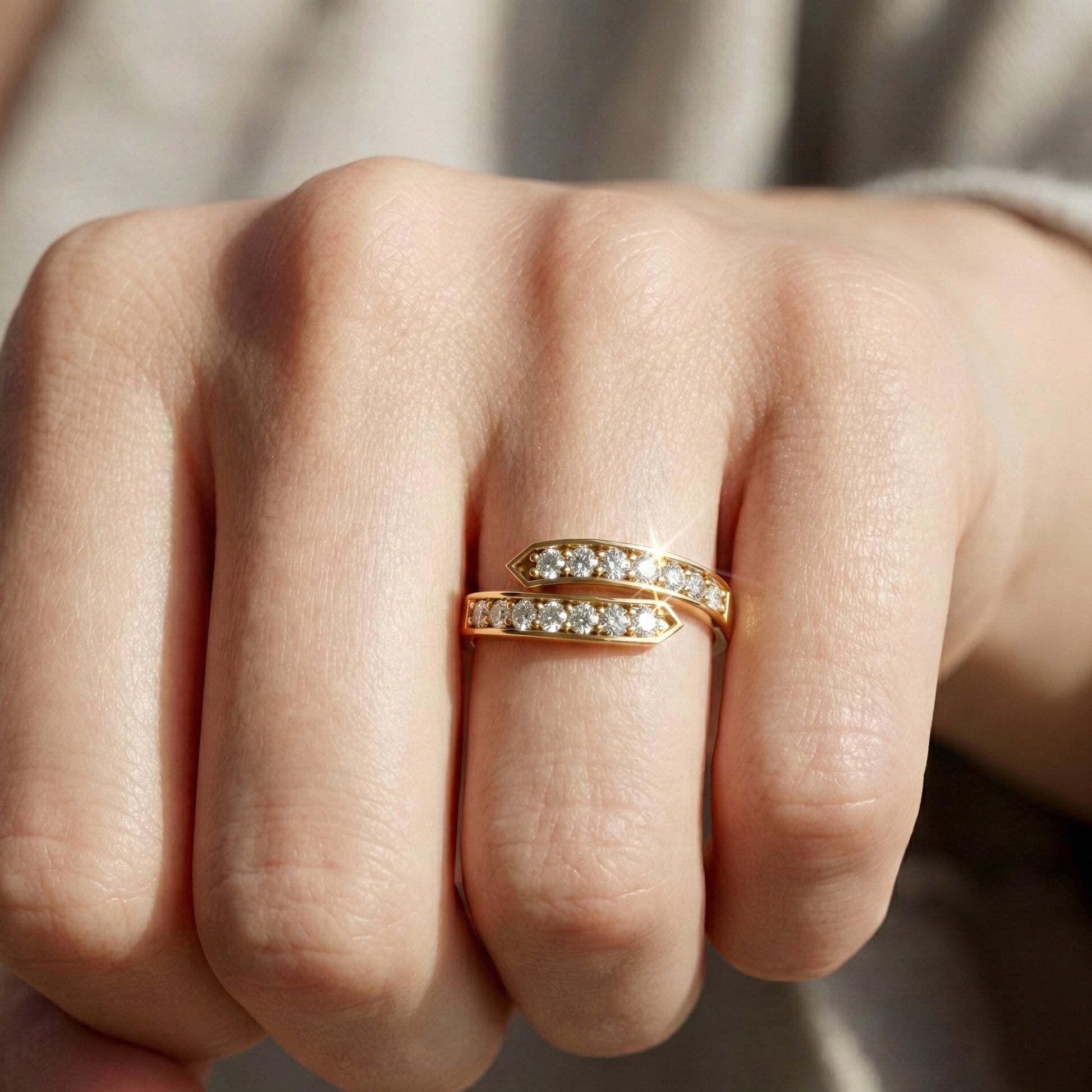 Unique Modern Bypass Pave Engagement Ring in 14K Solid Gold, 0.21 TCW Round Cut Lab Diamonds, Everyday Bridal Jewelry, Special Gift For Her