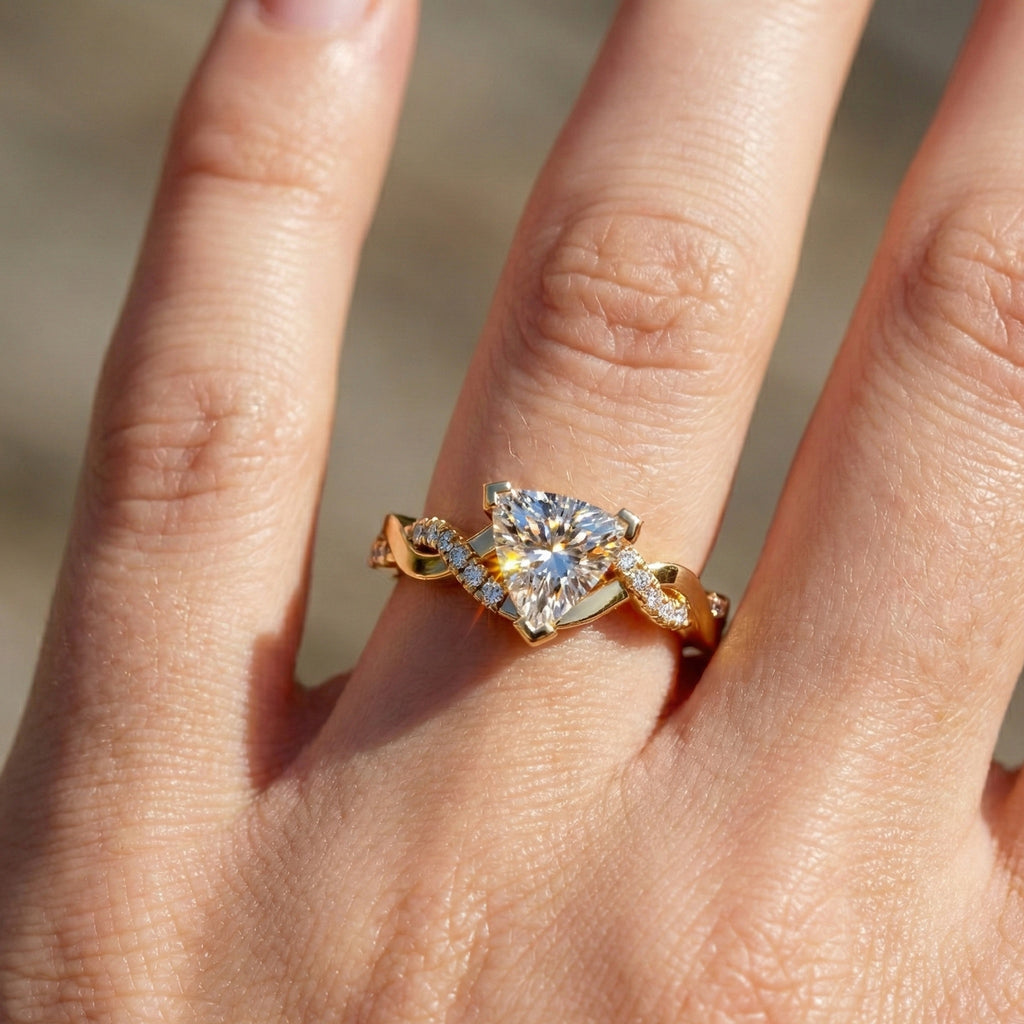 Twisted Infinity Trillion Solitaire Engagement Ring in 14K Solid Gold, 0.70 CT Trillion Cut Lab Created Diamond, Gift for Her