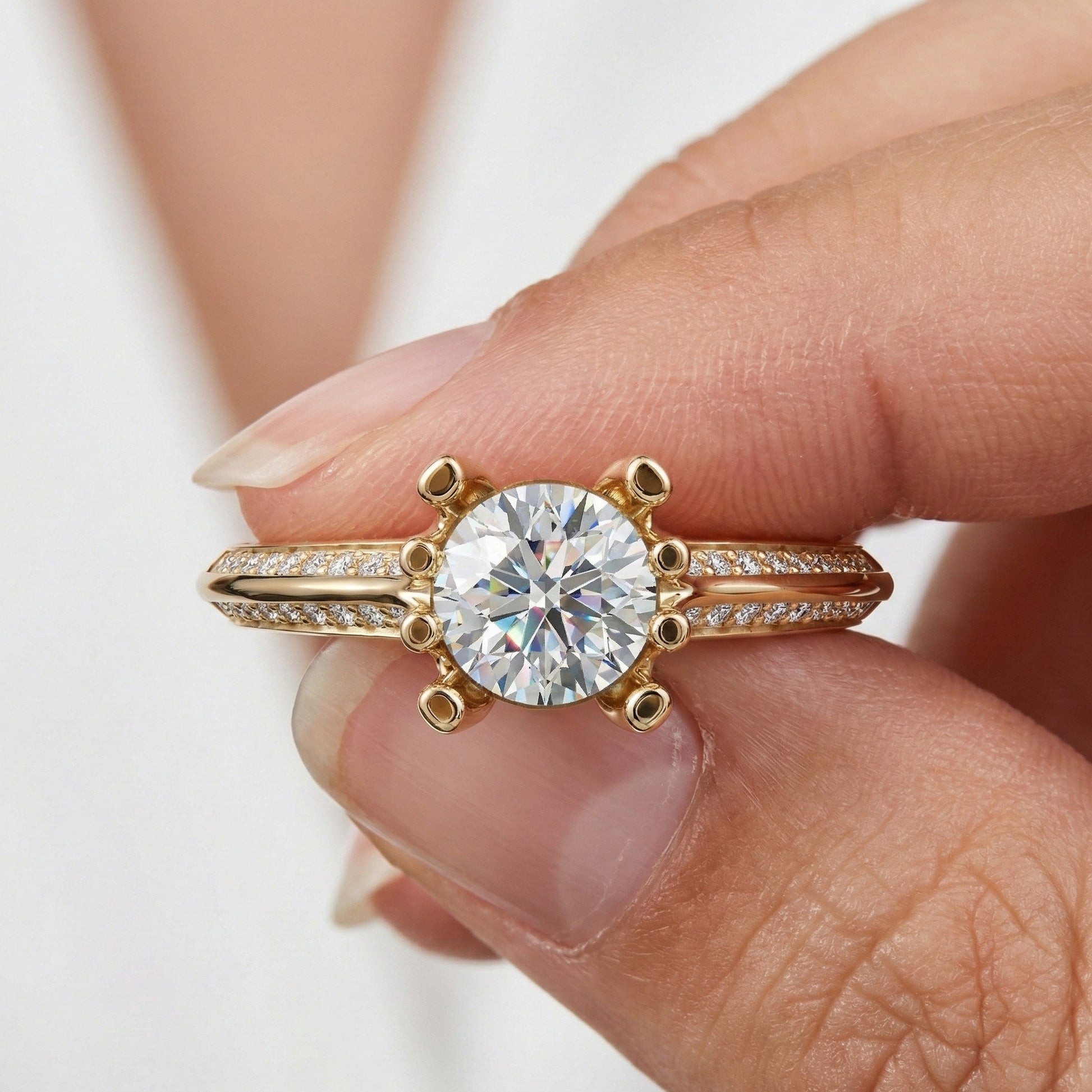 Open Shank Double Pavé Engagement Ring in 14K Solid Gold, 0.50 CT Round Cut Lab Created Diamond, Wedding Gift For Women, Unique Cuff Ring