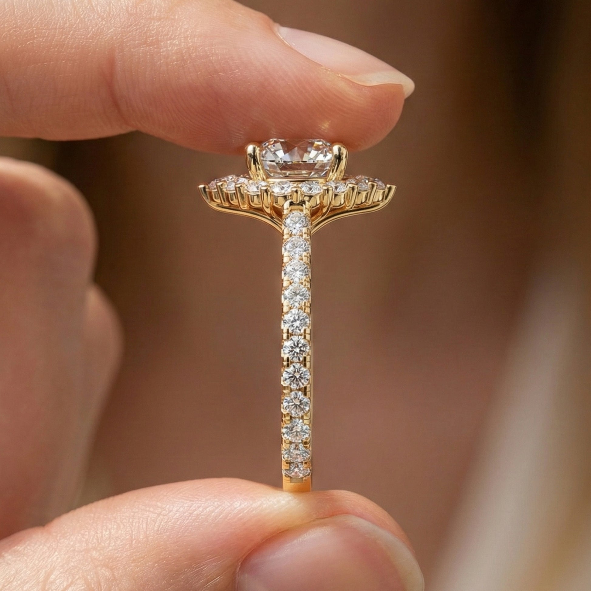 Dainty Floral Diamond Halo Pave Engagement Ring in 14K Solid Gold, 1.00 CT Round Cut Lab Diamond, Handmade Bridal Jewelry, Anniversary Gift for Her