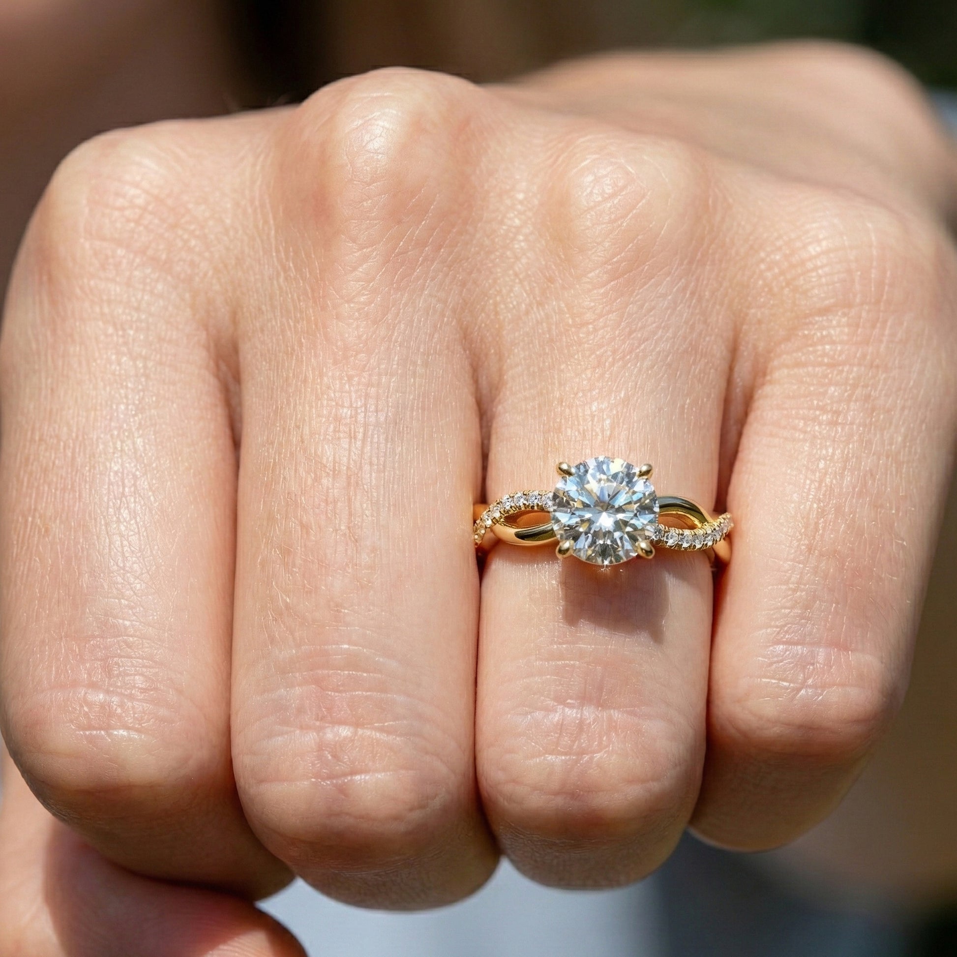 Twisted Band Pave Engagement Ring in Solid 9k/14k Gold, Anniversary Gift for Wife, Braided Pave Band Wedding Ring