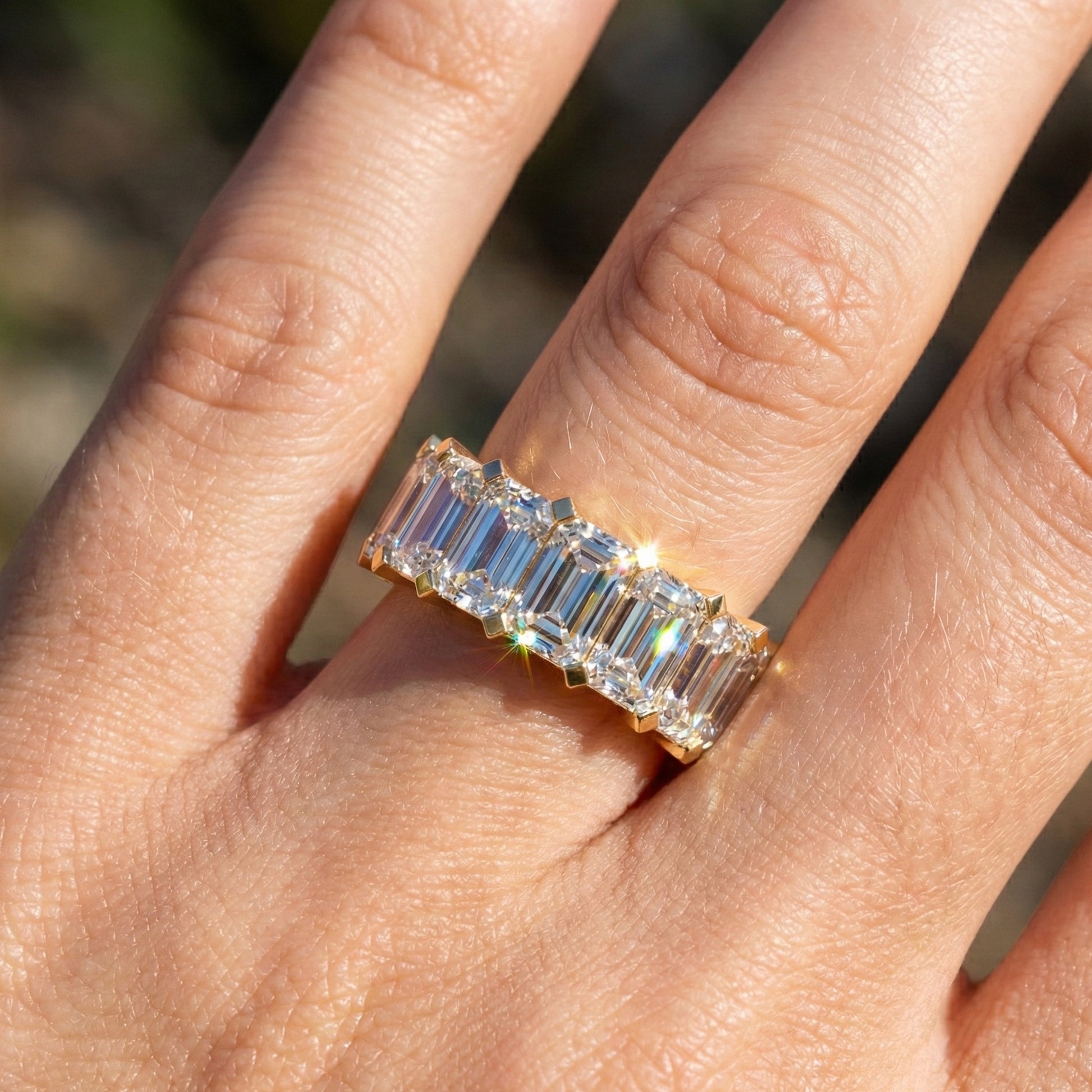 Timeless Emerald Cut Basket-Set Half Eternity Wedding Band in 14k Solid Gold, 2.50 TCW Emerald Cut Lab Created Diamonds, Bridal Jewelry