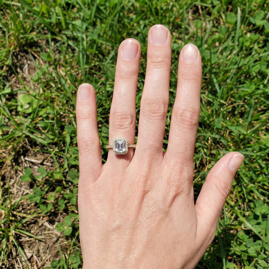 Square Halo Pave Engagement Ring in 14K Solid Gold, 1.00 CT Asscher Cut Lab Grown Diamond, Anniversary Gift For Her, Everyday Jewelry