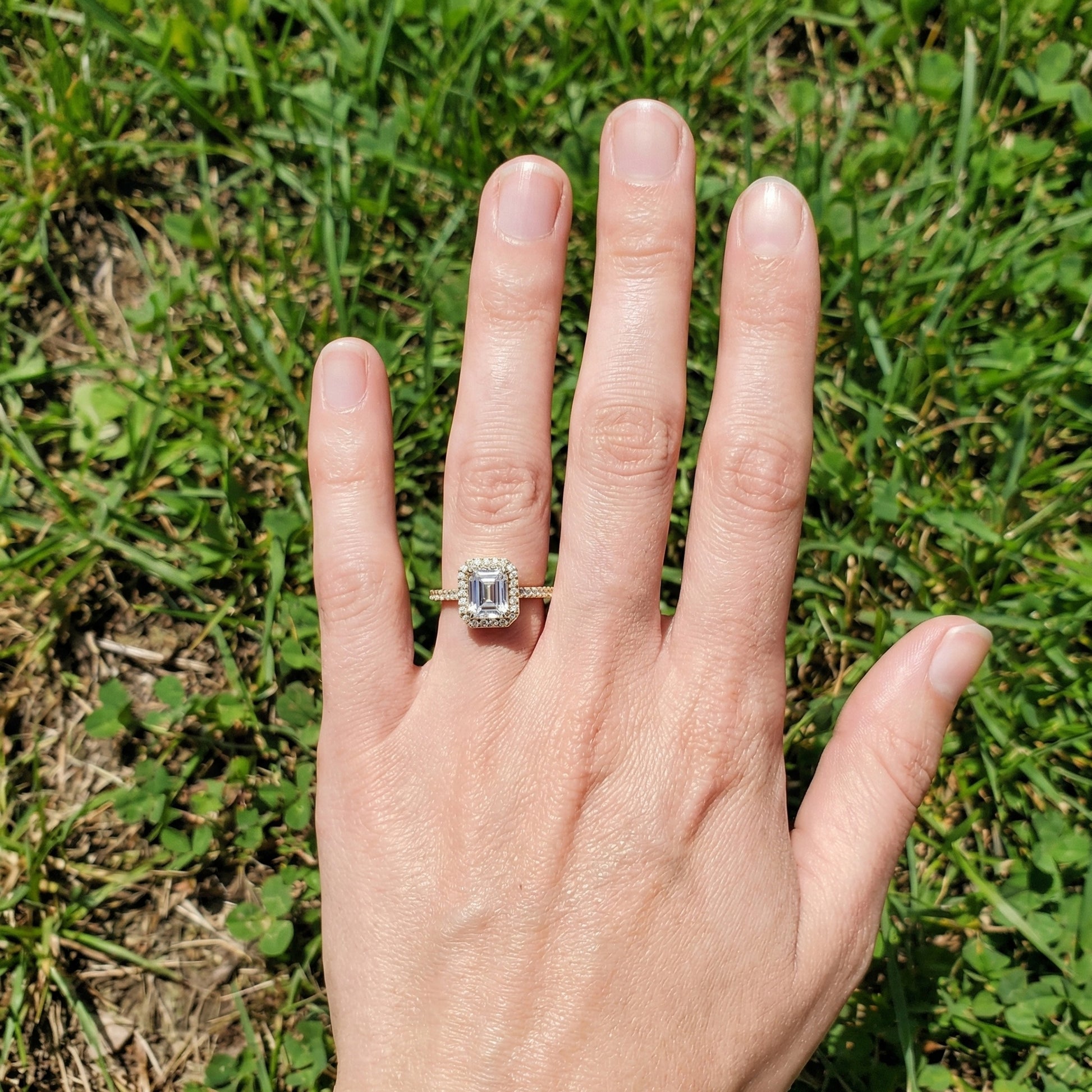 Square Halo Pave Engagement Ring in 14K Solid Gold, 1.00 CT Asscher Cut Lab Grown Diamond, Anniversary Gift For Her, Everyday Jewelry