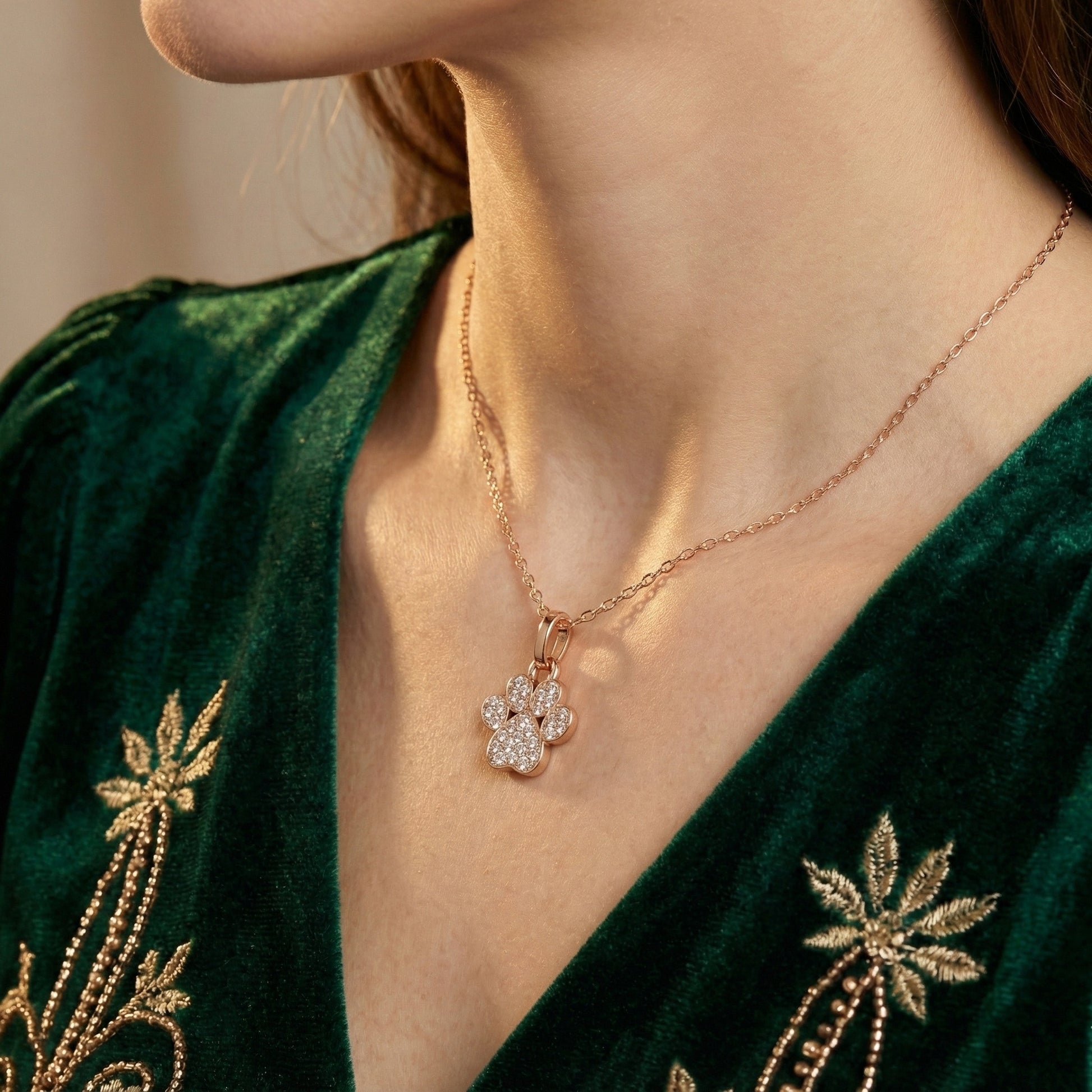 Animal Paw Print Elegant Pendant in 14K Yellow Gold, 0.24 TCW Round Cut Lab Created Diamonds, Birthday Gift for Girl, Pet Lover Jewelry