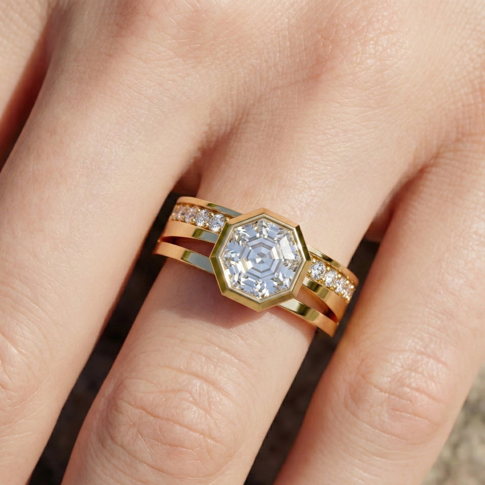 Octagon Bezel Style Split Shank Pavé Men's Engagement Ring in 14k Solid Gold, 0.50 CT Octagon Cut Lab Grown Diamond, Everyday Wedding Gift For Him
